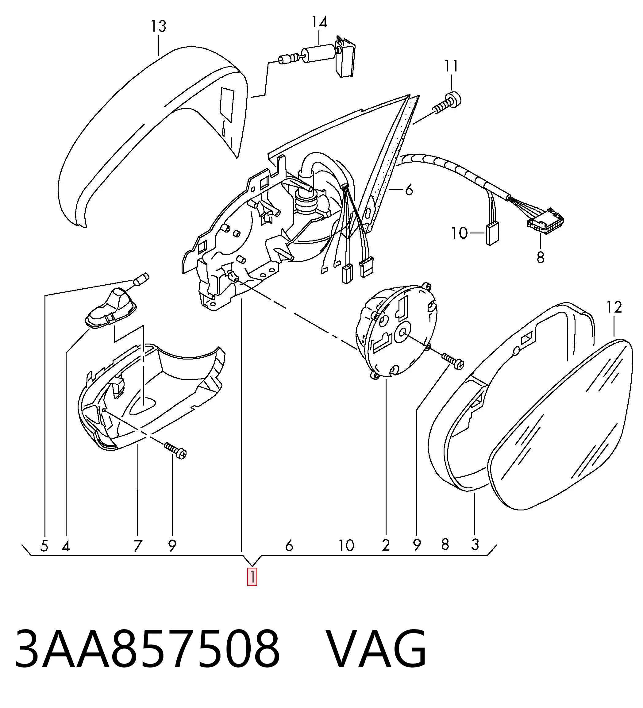 Наружное зеркало правое Volkswagen Passat B7 универсал (365) (2010 - 2015) цена, от 80.33 USD