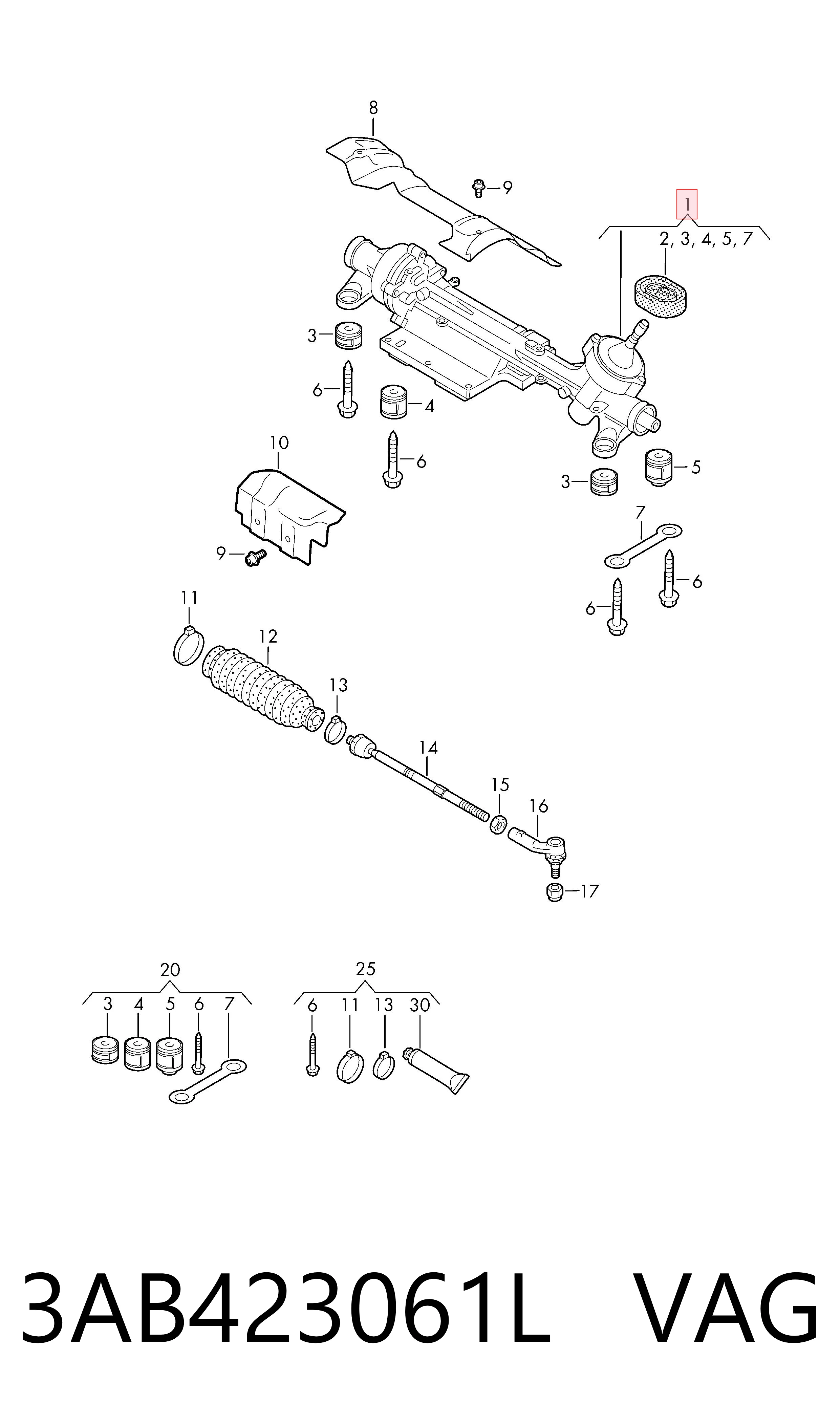 Купить 3AB423061L Rebuilt Рулевая рейка