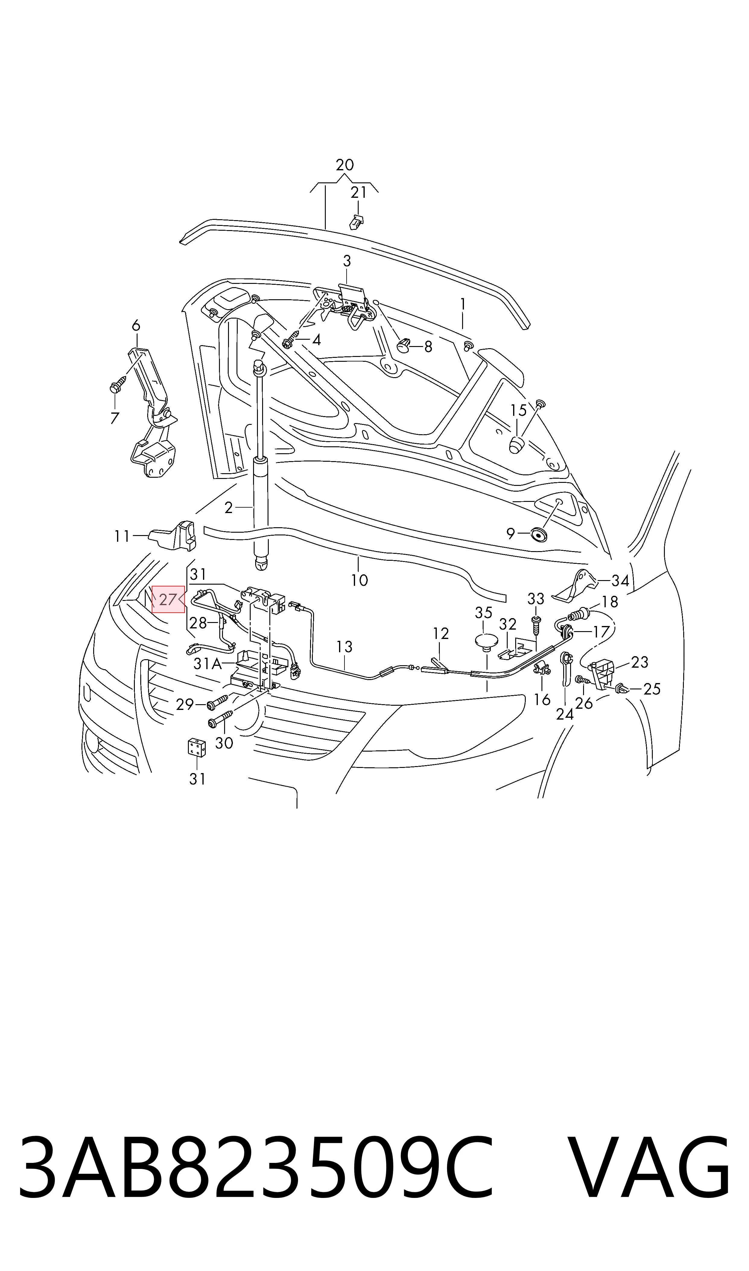 3AB823509C VAG Запор капота (замок и привод замка капота)