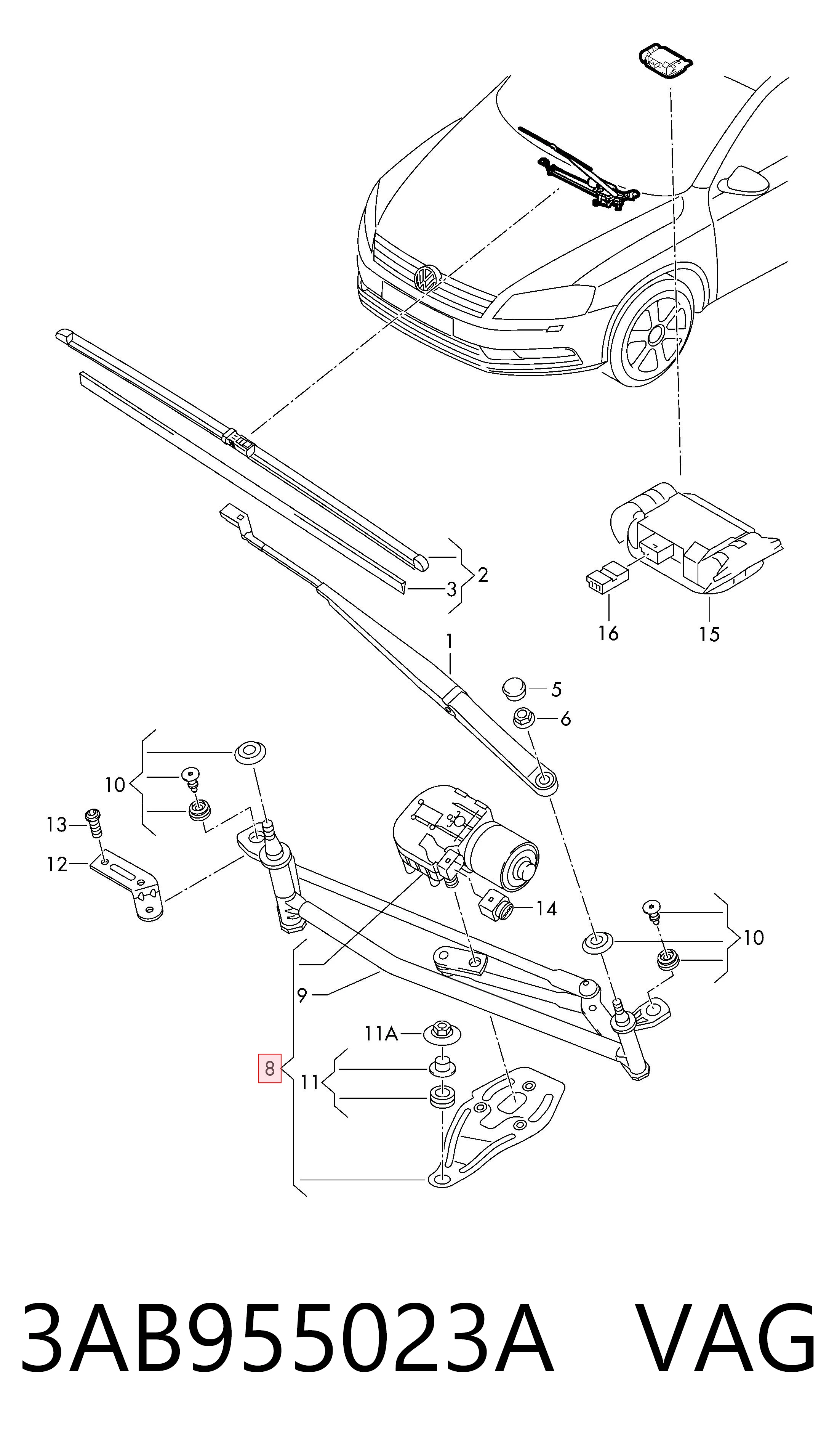Трапеция щеток лобового стекла Volkswagen Passat B7 седан (362) (2010 - 2016) цена, от 25.34 USD
