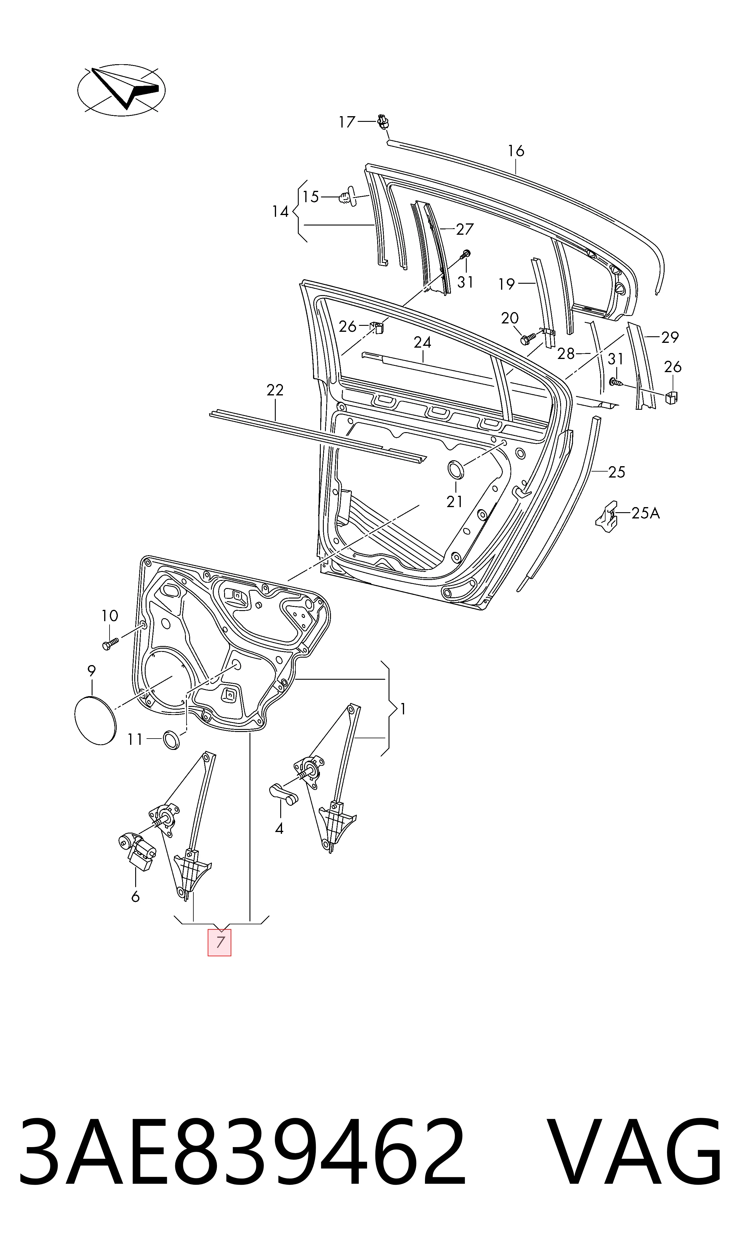 3AE839462C Diamond/DPA  Механизм стеклоподъемника правой задней двери