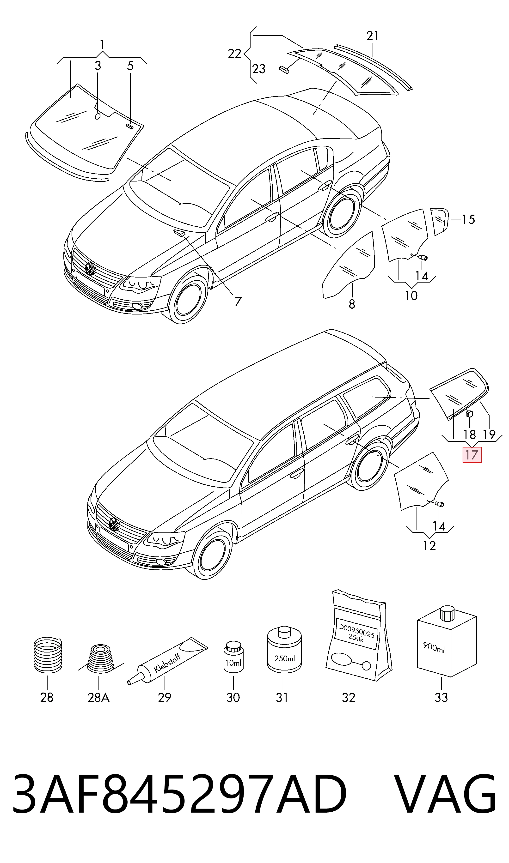 3AF845297AD VAG Стекло кузова/багажного отсека, левое
