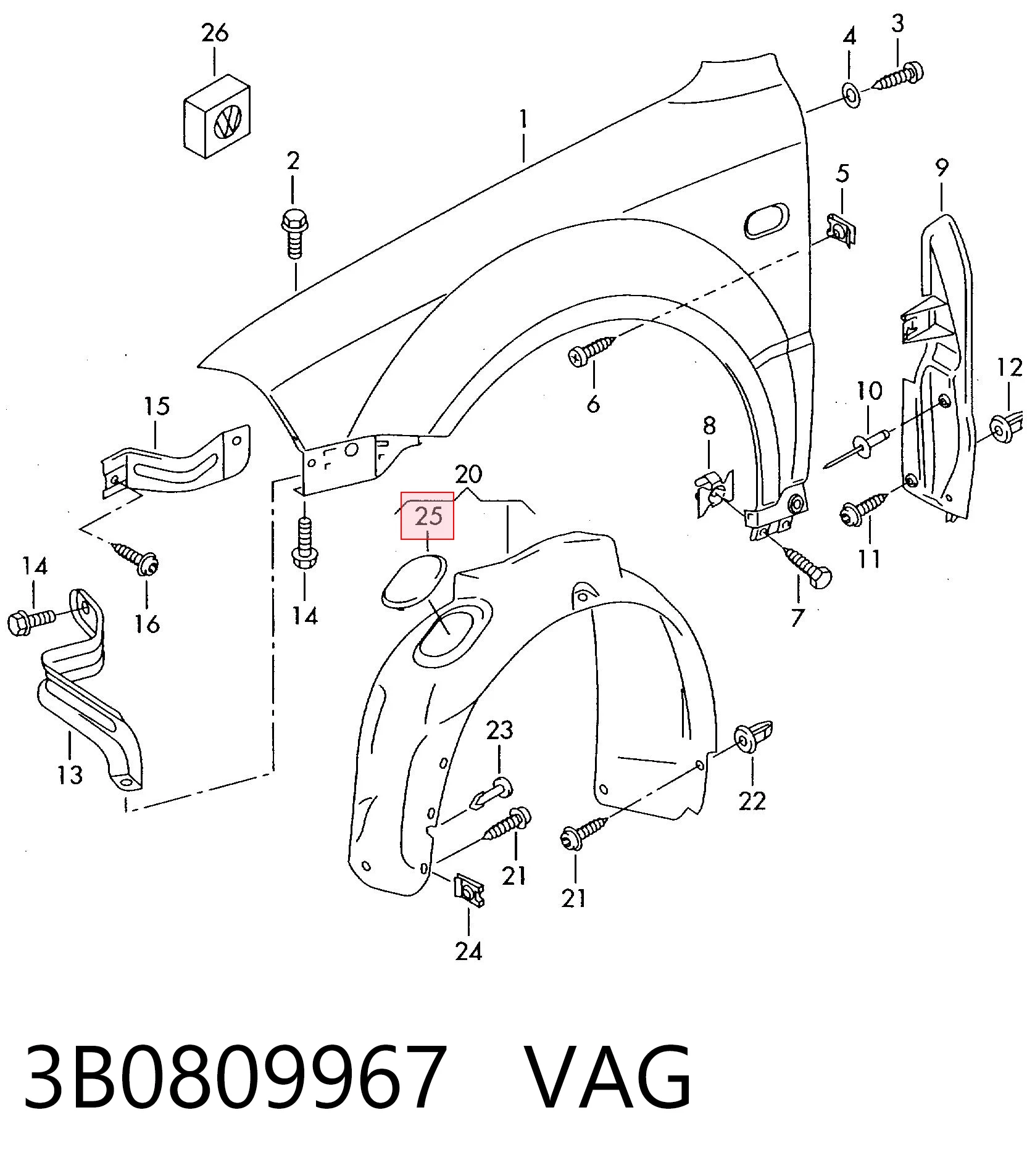 3B0809967 VAG Лючок подкрылка переднего левого