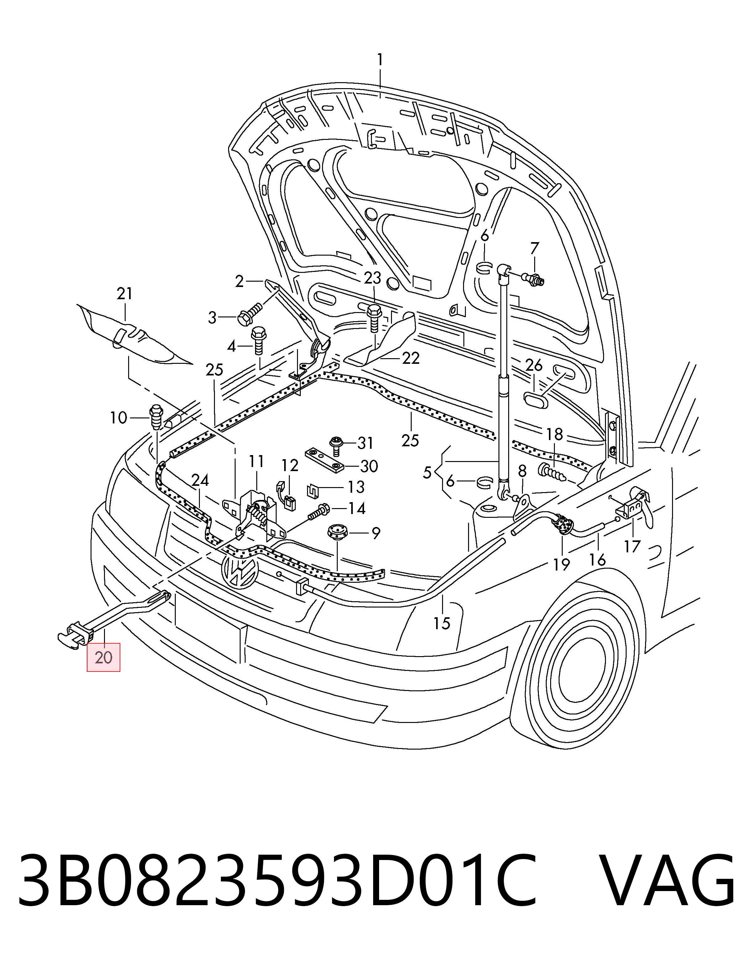 Рычаг открывания капота Volkswagen Passat B5 седан (3B3) (2000 - 2005) цена, от 5.32 USD