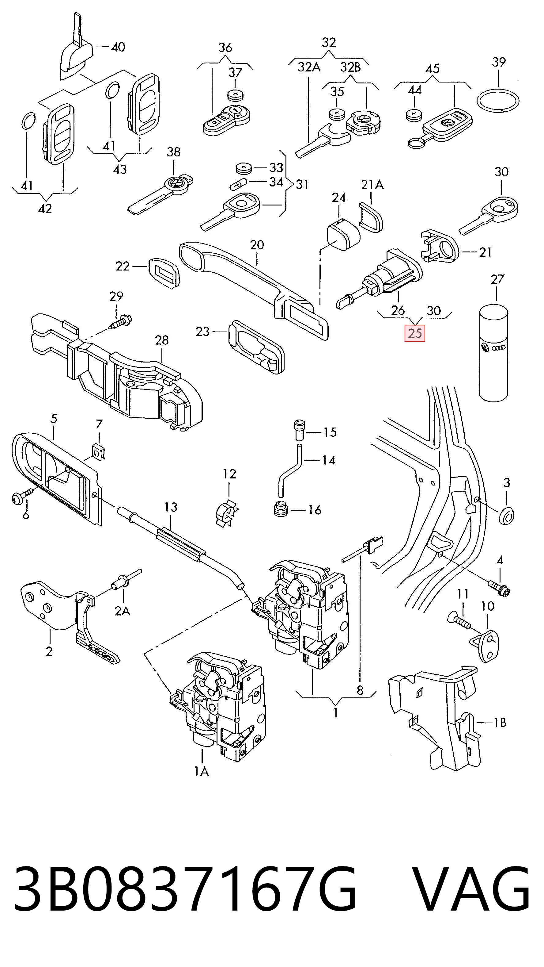 3B0837167G VAG Личинка замка двери передней, левой