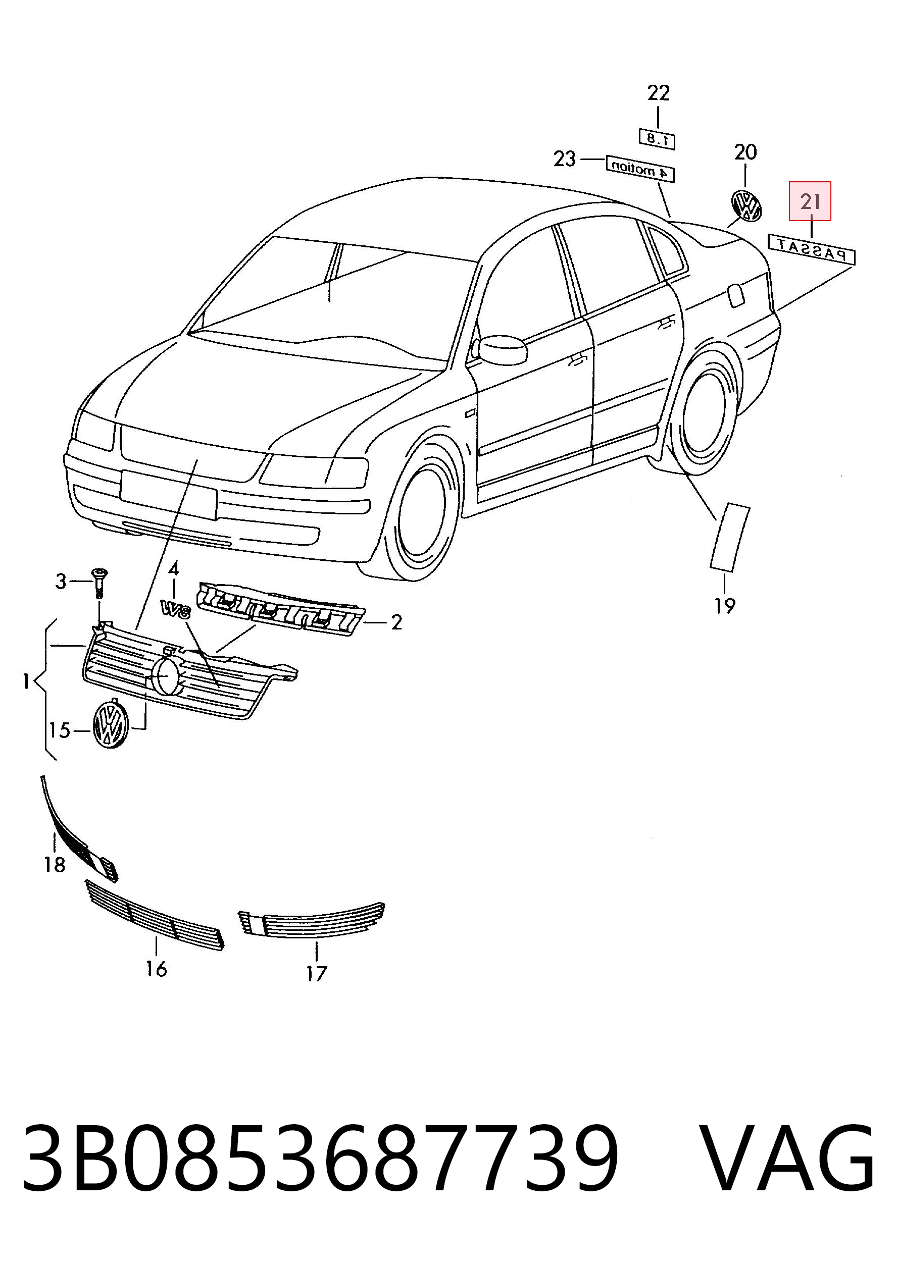 Фирменный значек на багажник на Volkswagen Passat B5 3B3