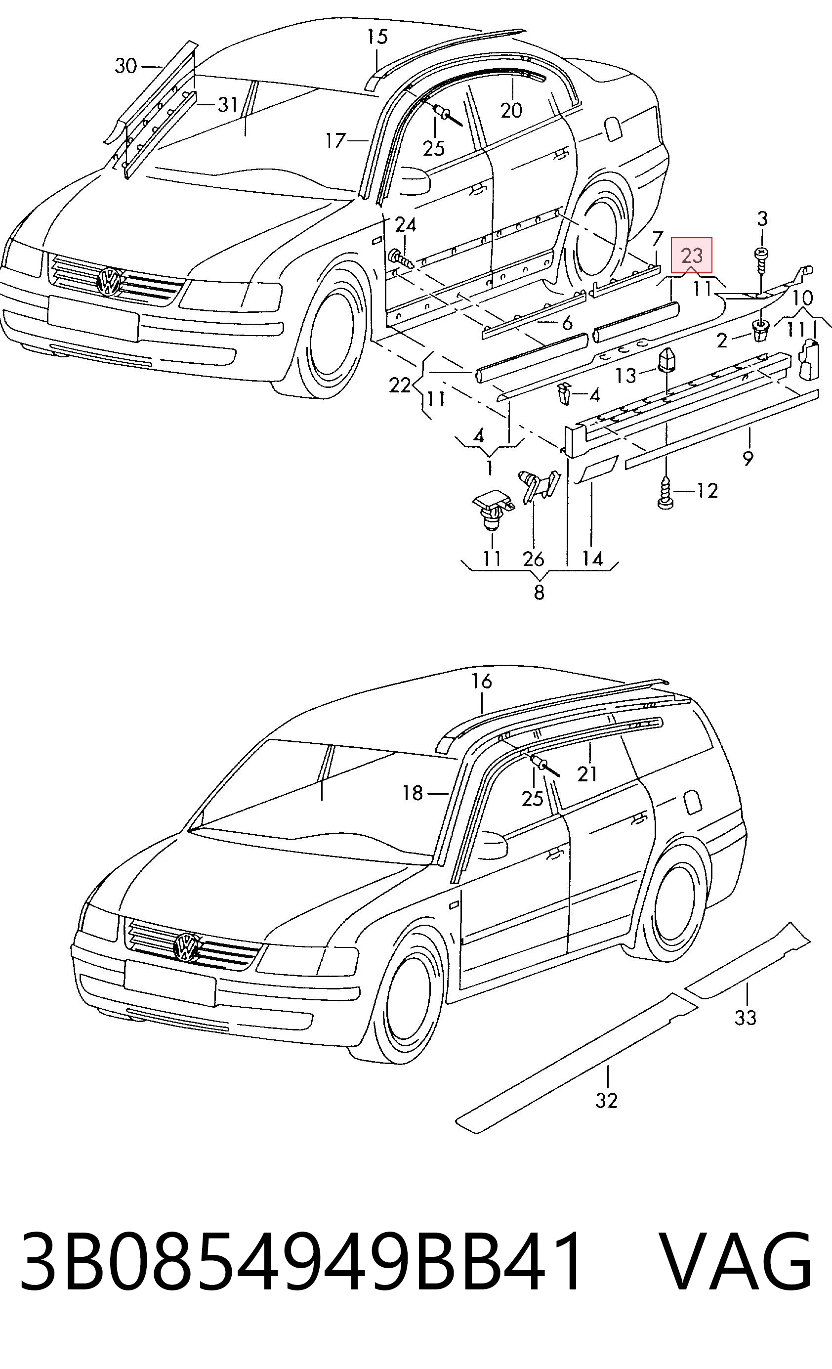 3B0854949BB41 VAG Накладка задней левой двери, нижняя