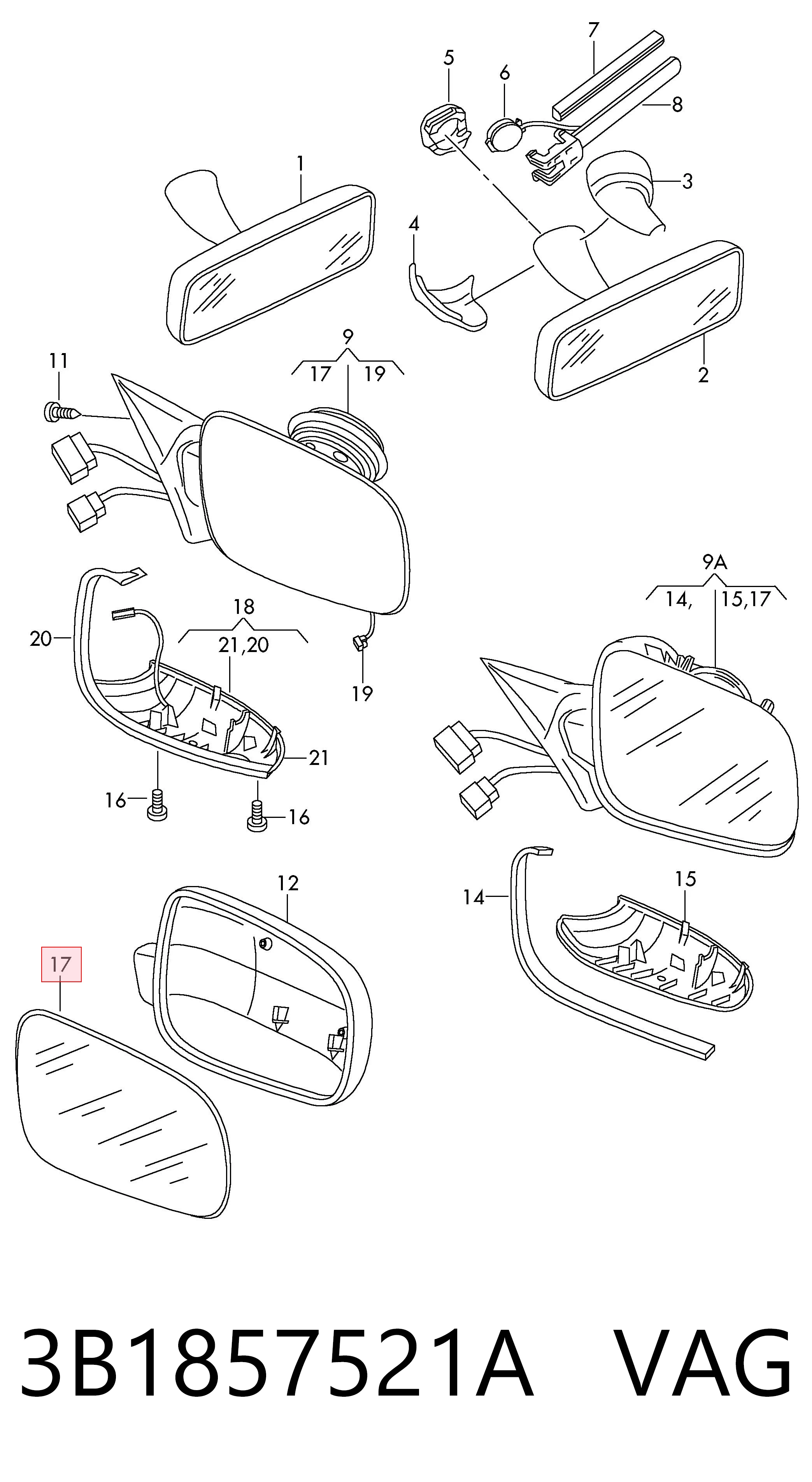 Зеркальный элемент водительского зеркала VAG 3B1857521A цена, от 27.17 USD