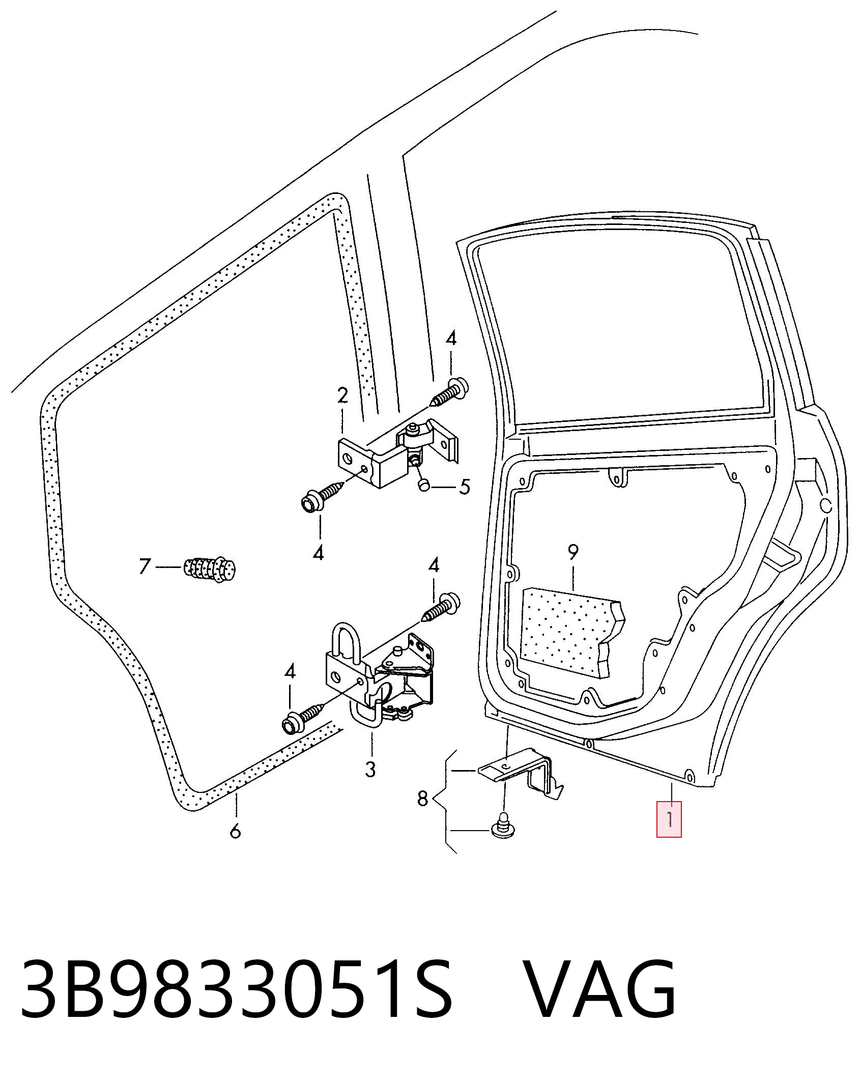 Дверь задняя, левая Volkswagen Passat B5 универсал (3B6) (2000 - 2005) цена, от 18.91 USD