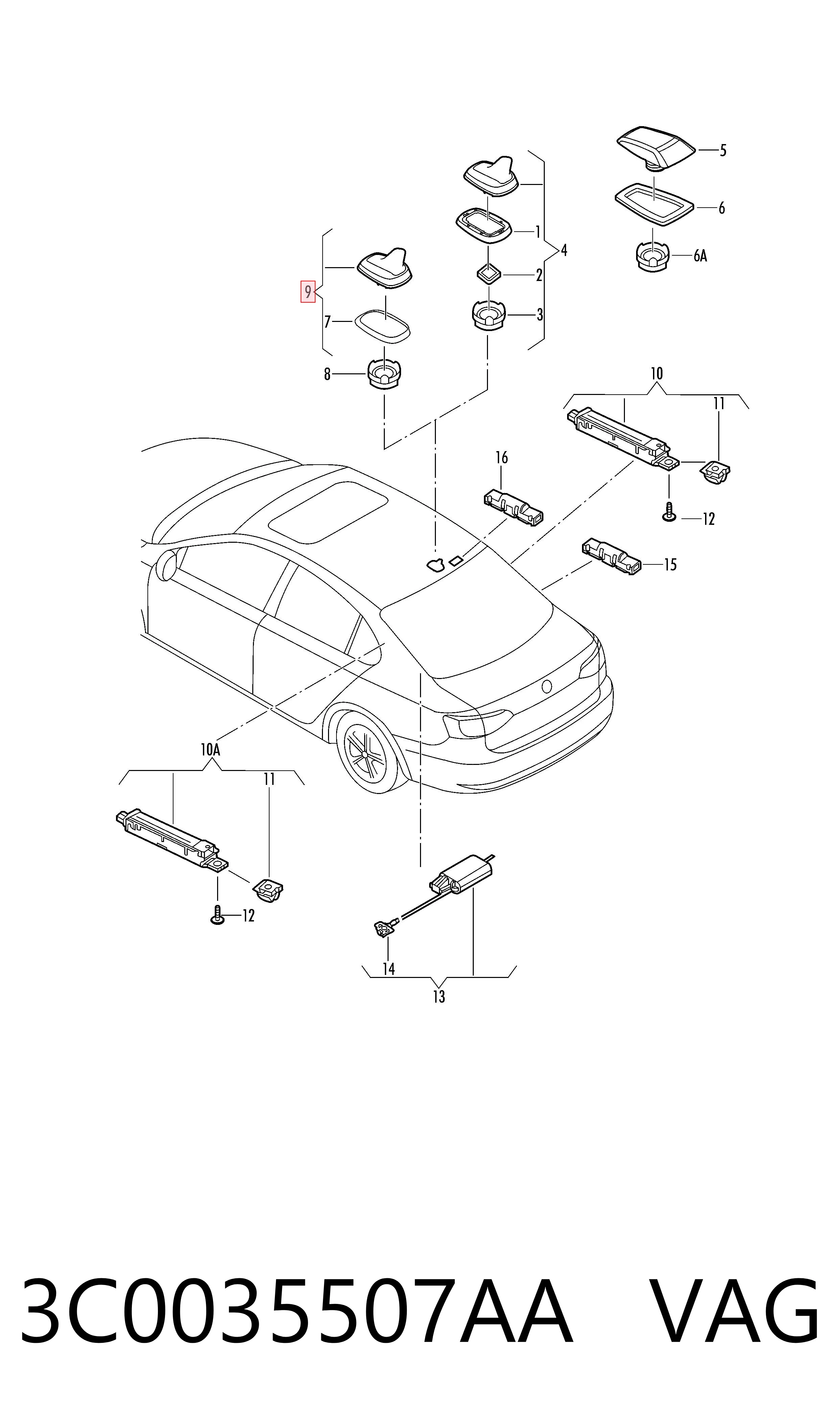 Антенна на крышу на Volkswagen Touran II 1T3