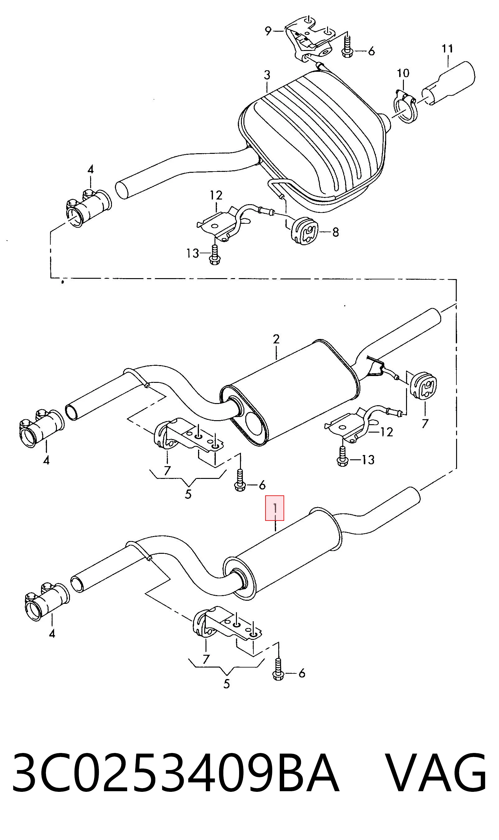 3C0253409BA VAG Глушитель центральный