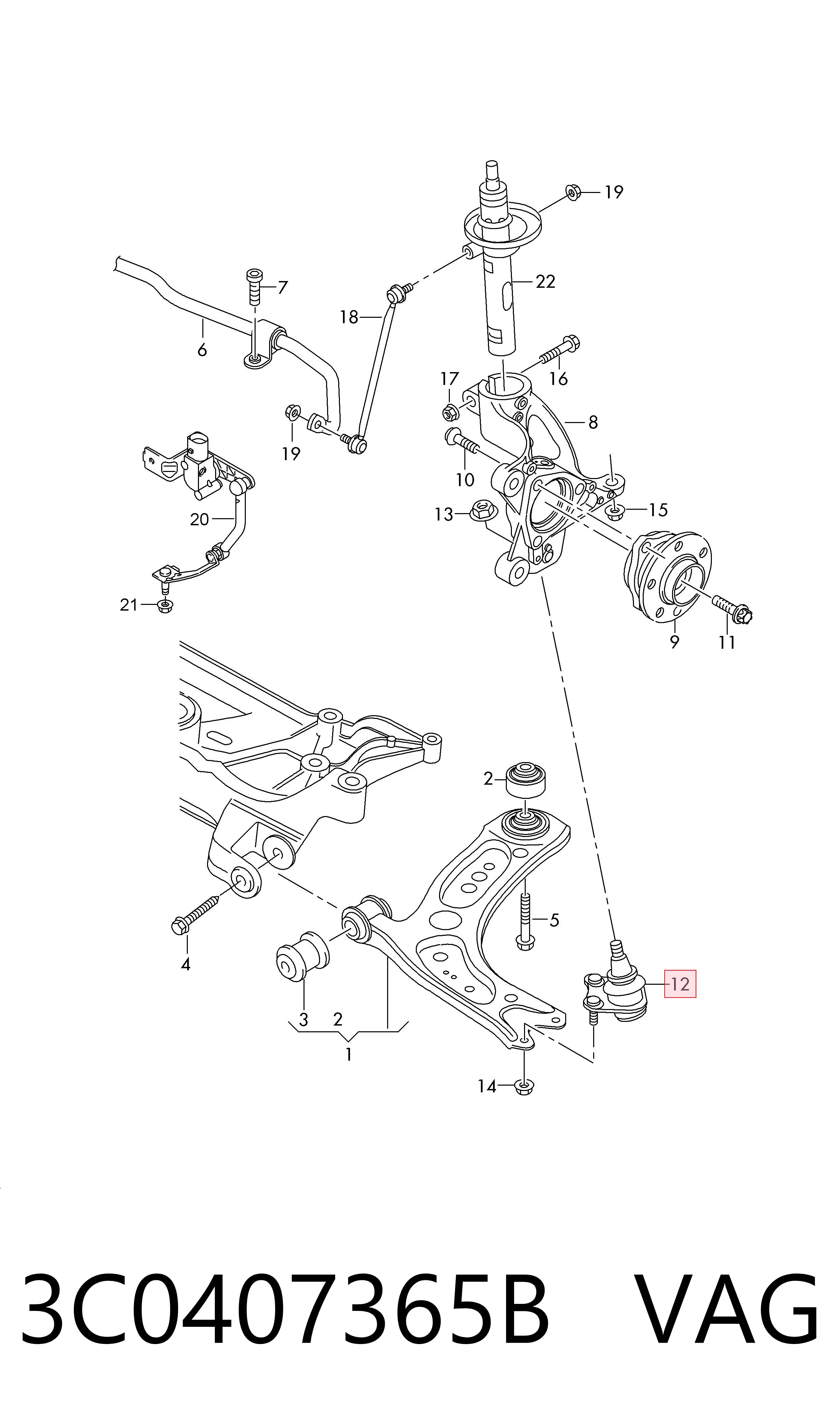 Купить 3C0407365B VAG Шаровая опора, нижняя, левая
