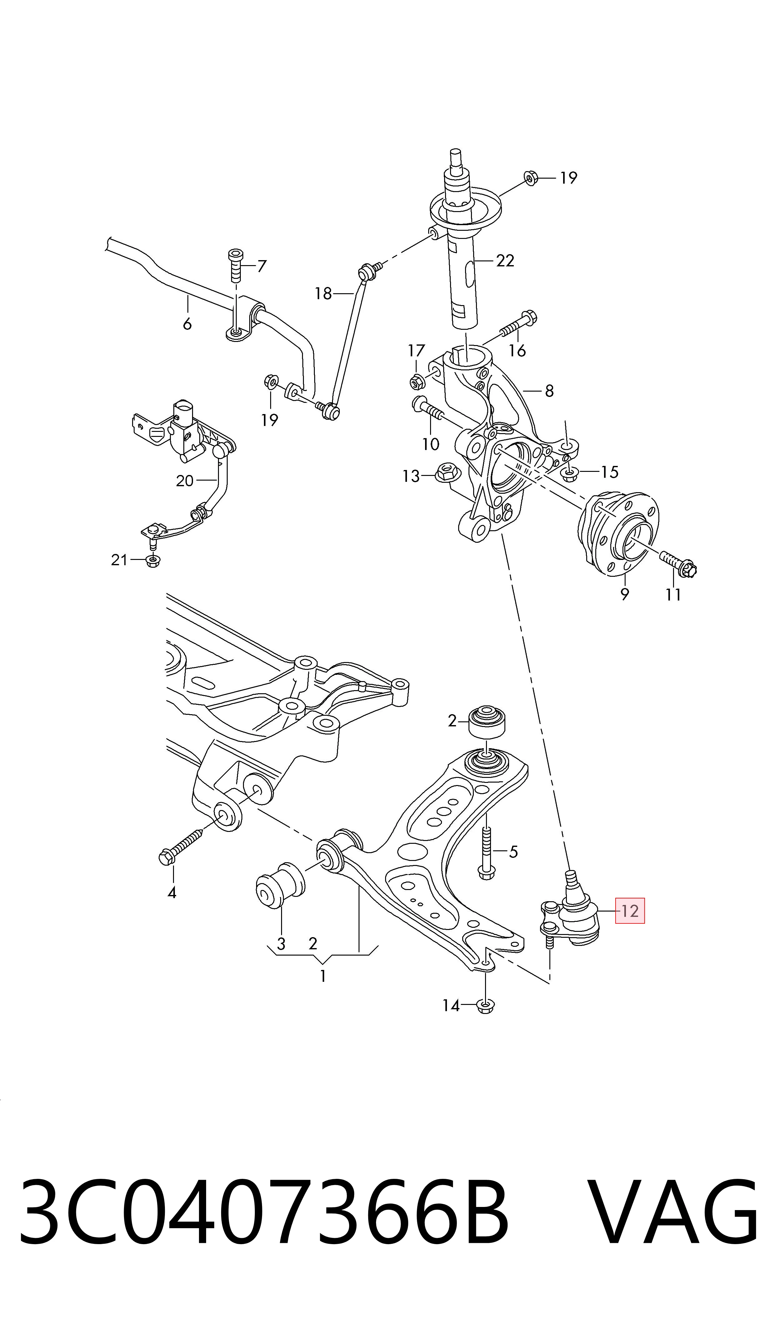 3C0407366B VAG Правая нижняя шаровая опора