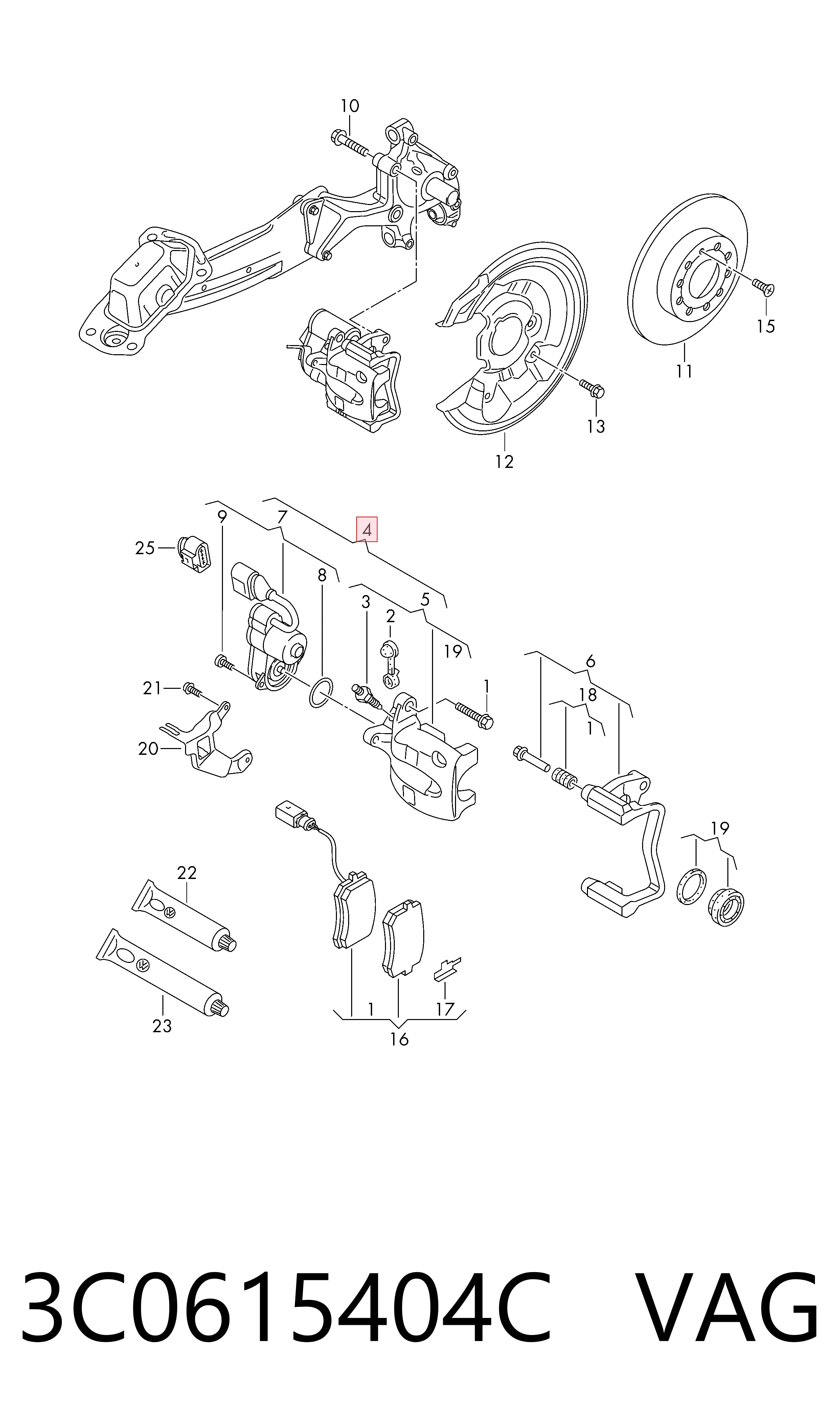 3C0615404C VAG Суппорт тормозной задний правый