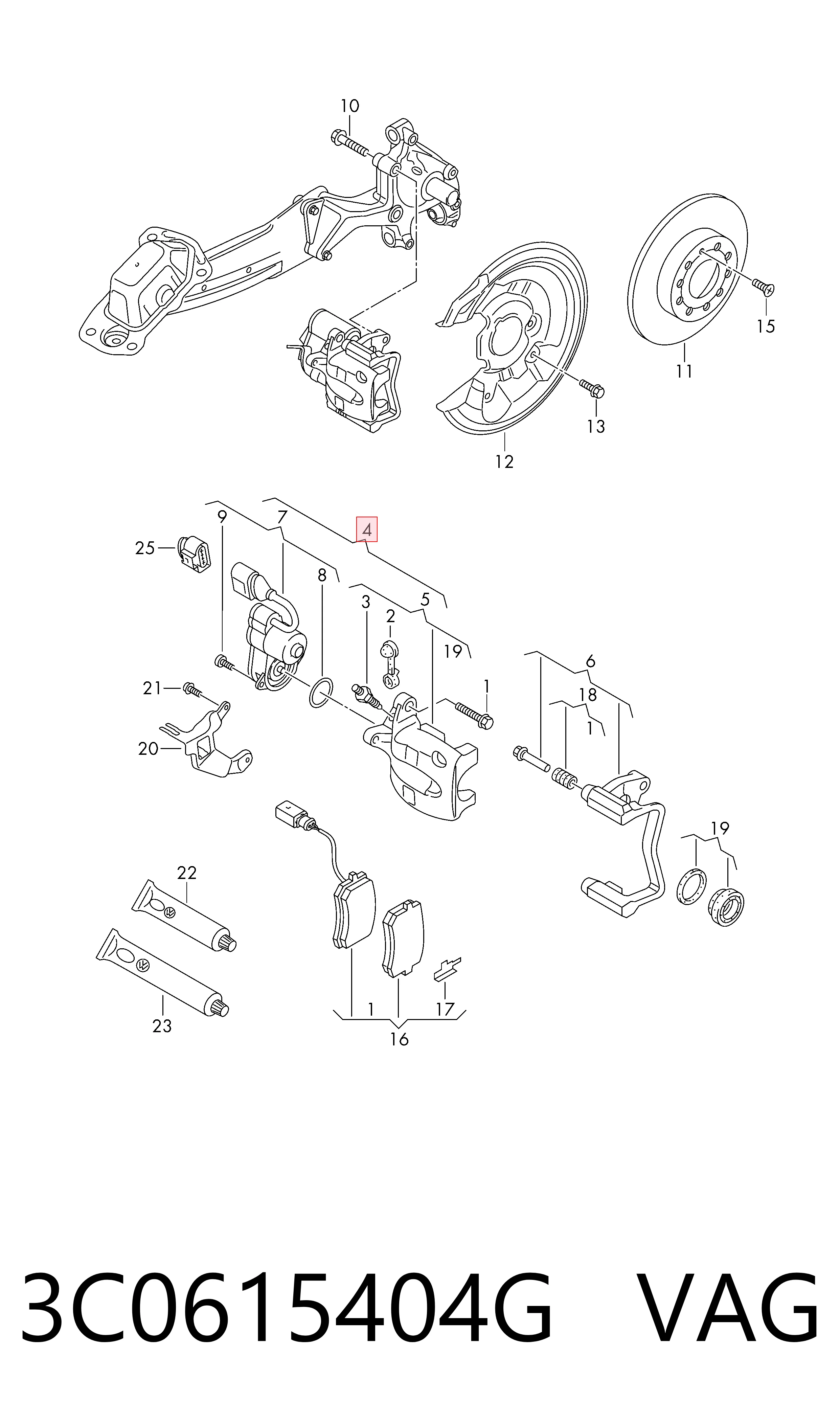 3C0615404G VAG Суппорт тормозной задний правый