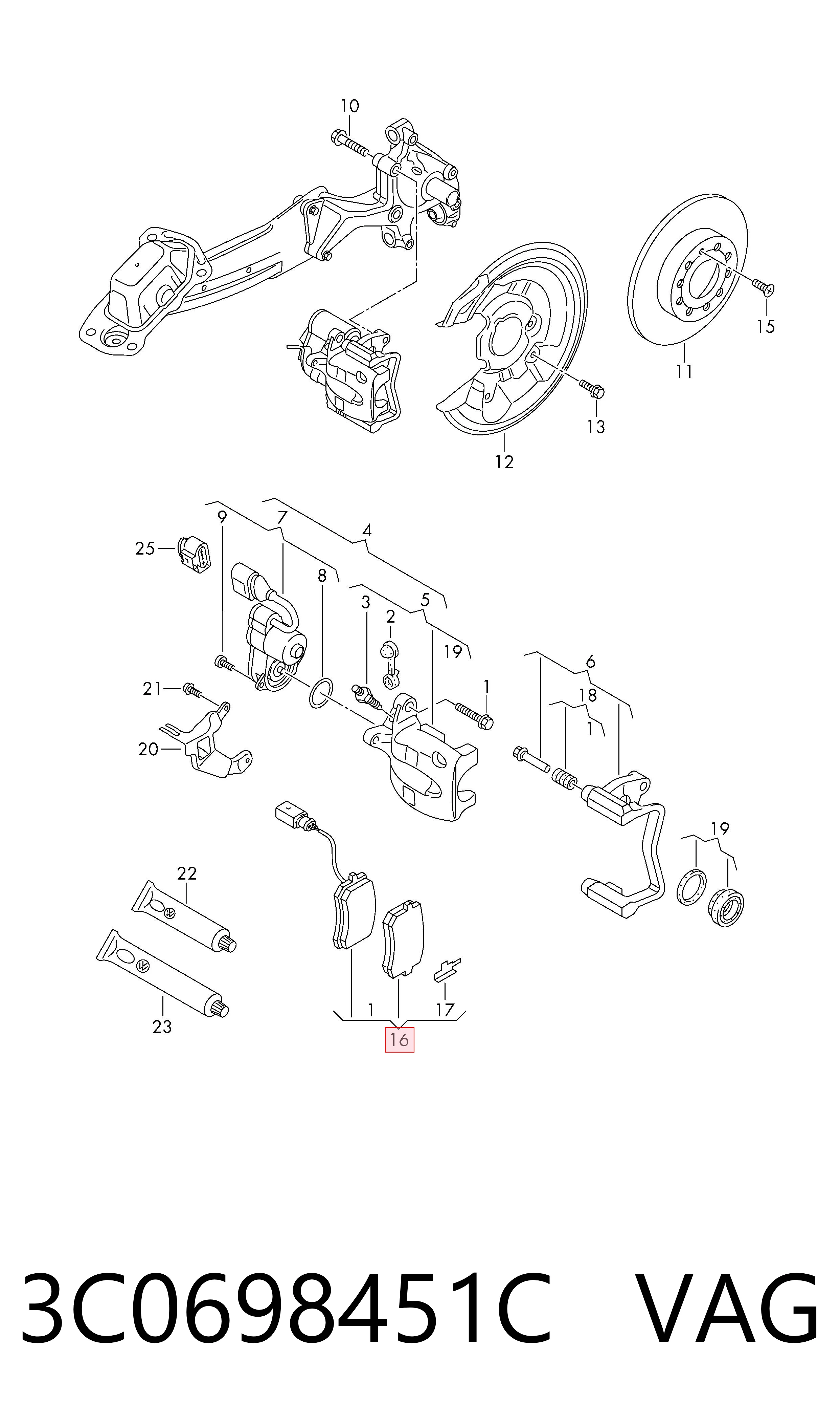3C0698451C VAG Колодки тормозные дисковые комплект