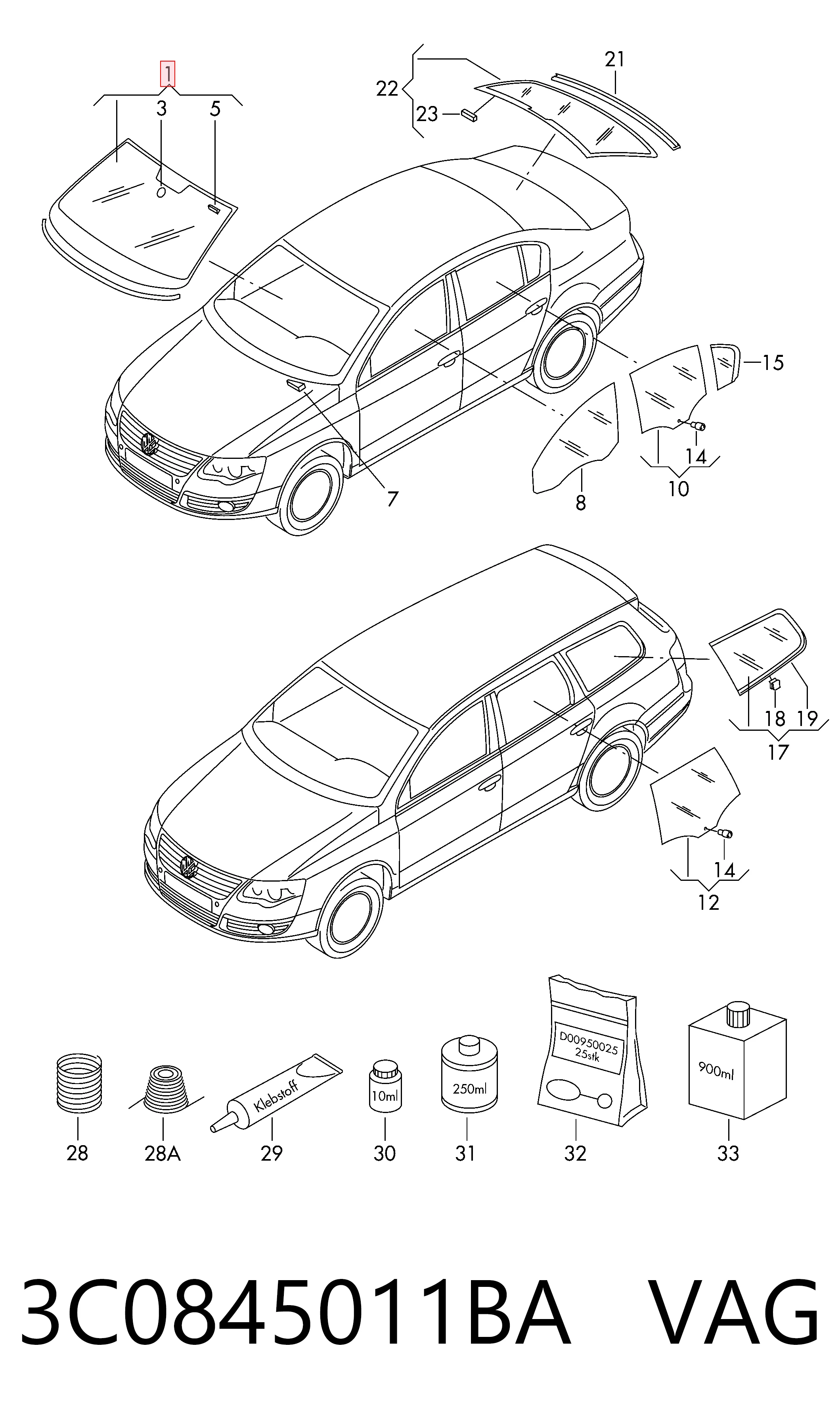 3C0845011BA VAG Автостекло