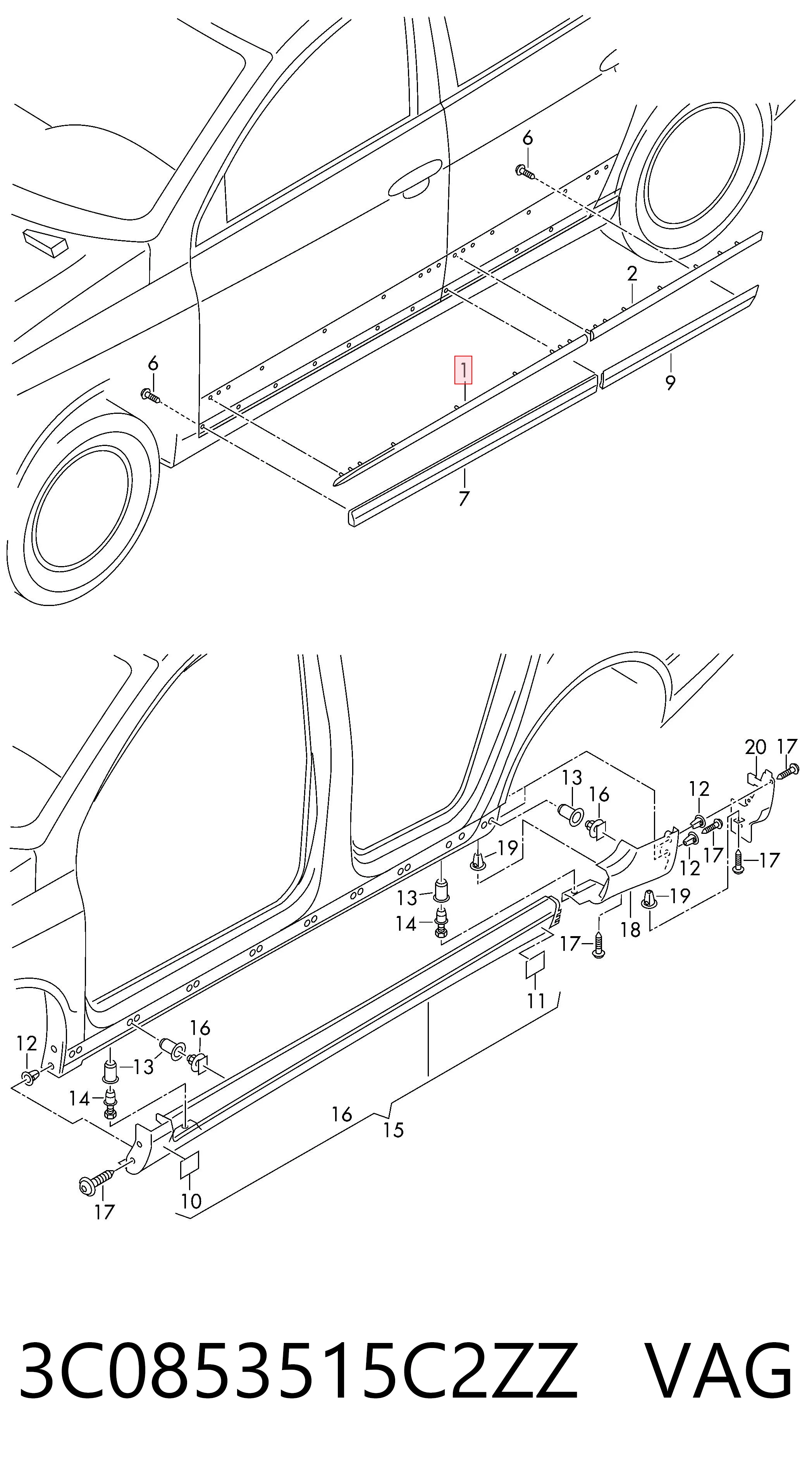 3C0853515C2ZZ VAG Молдинг двери передней левой верхний