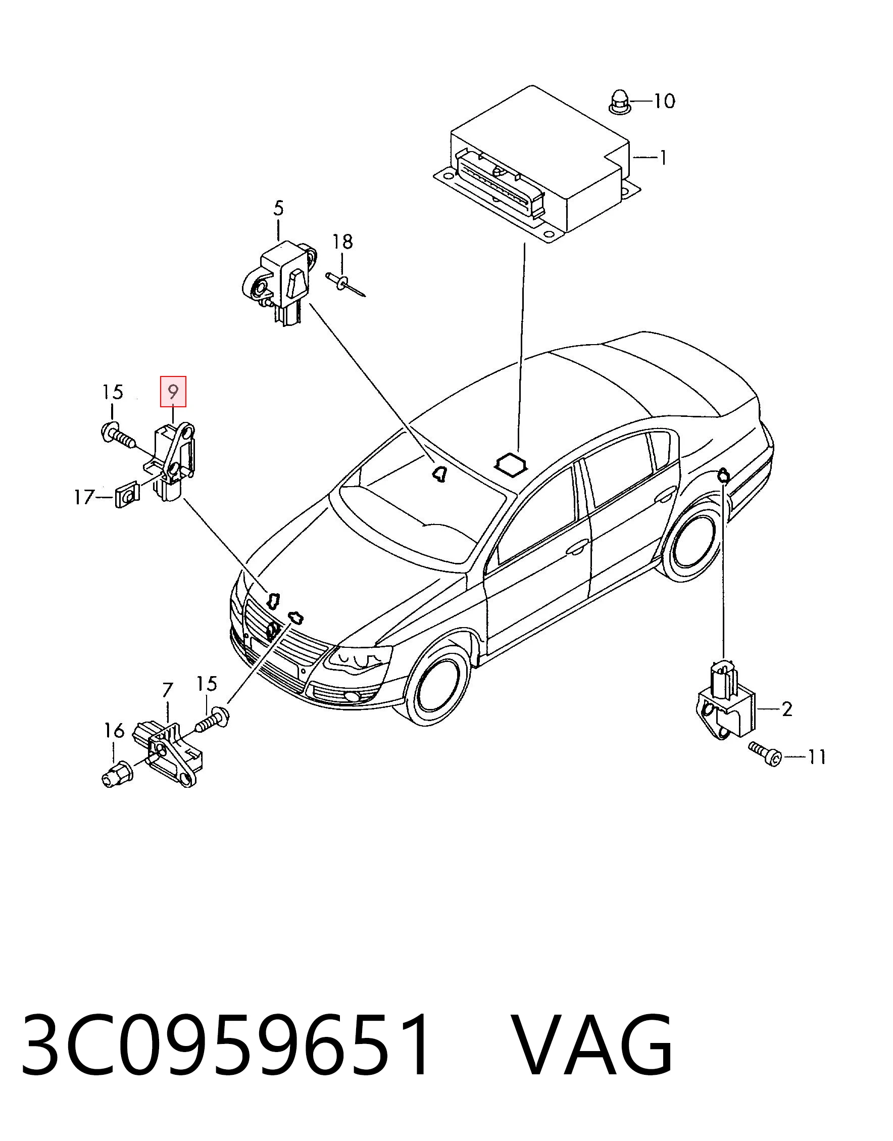 3C0959651 VAG Датчик AIRBAG передний