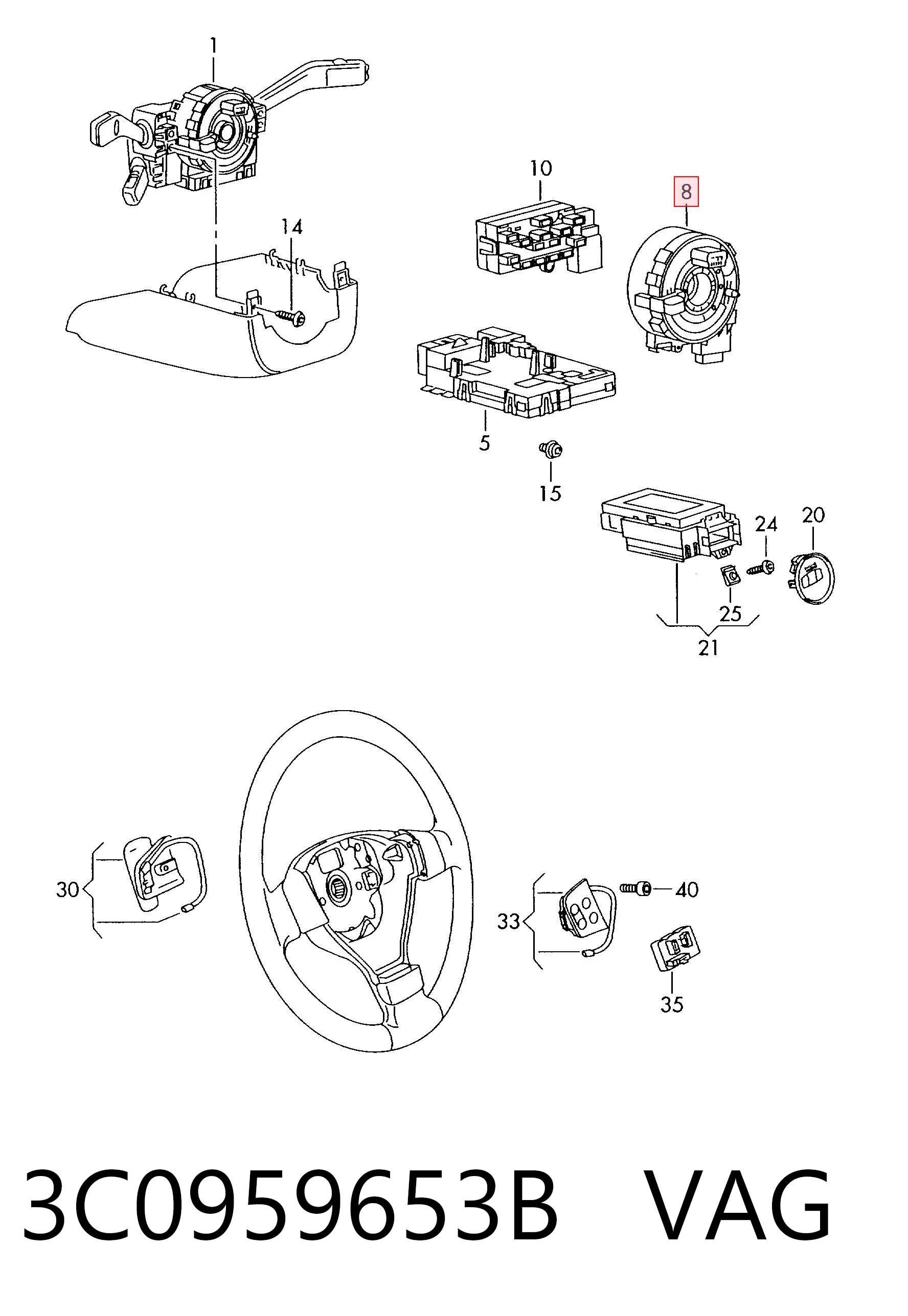 Купить 3C0959653B VAG Шлейф Airbag