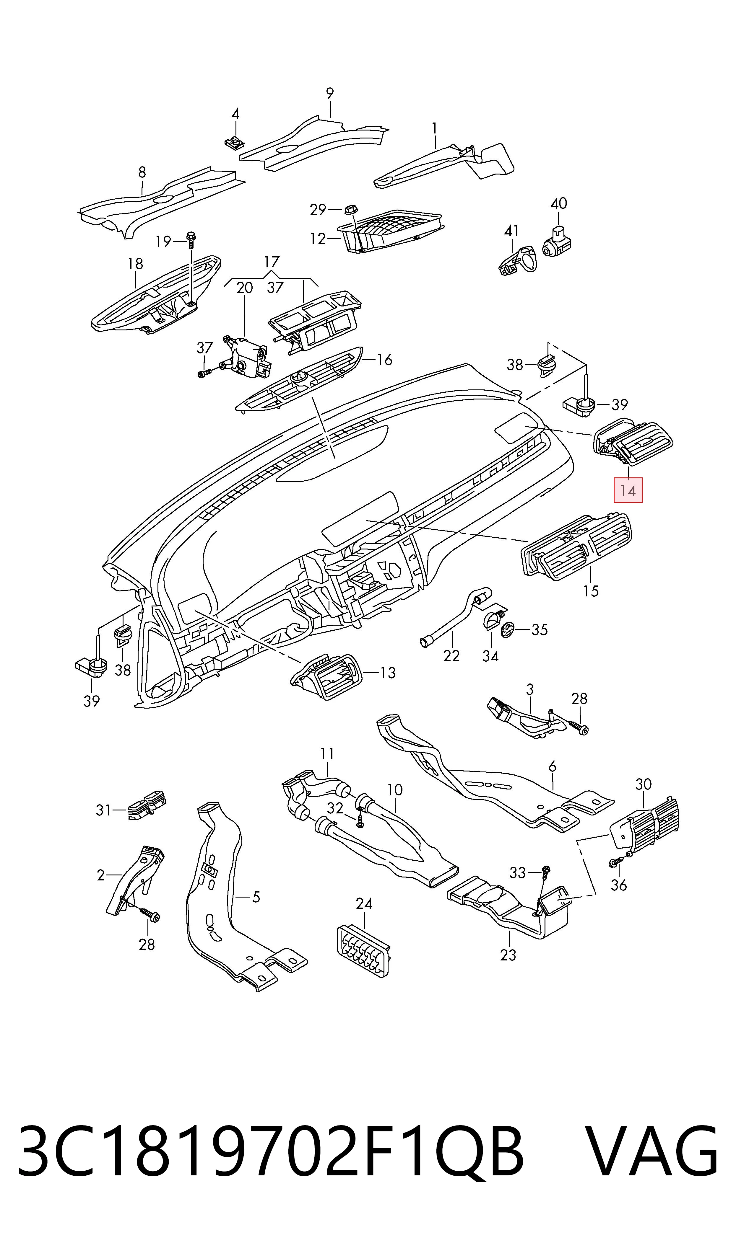 3C1819702F1QB VAG Решетка воздуховода правая
