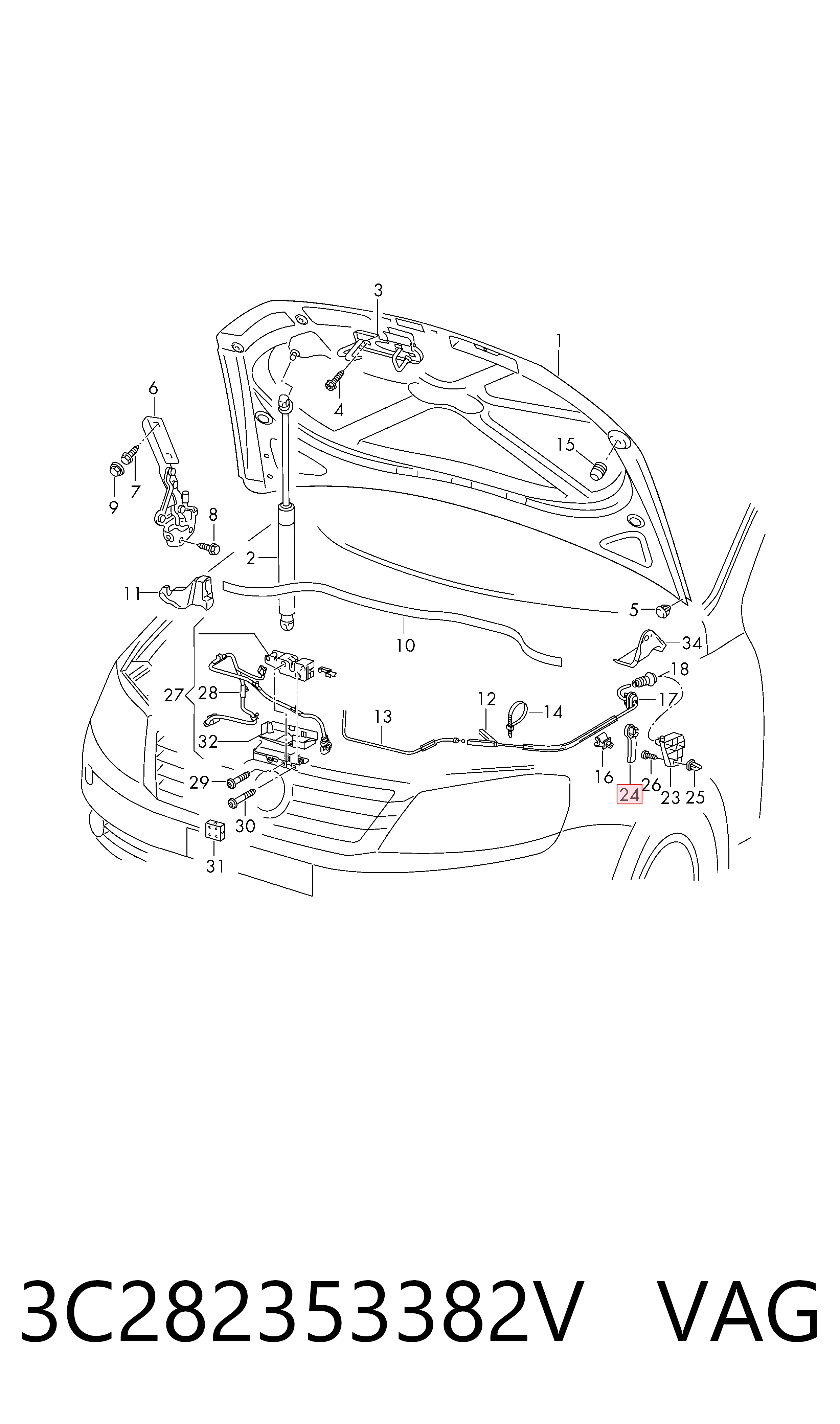 Купить 3C282353382V VAG Ручка открывания капота