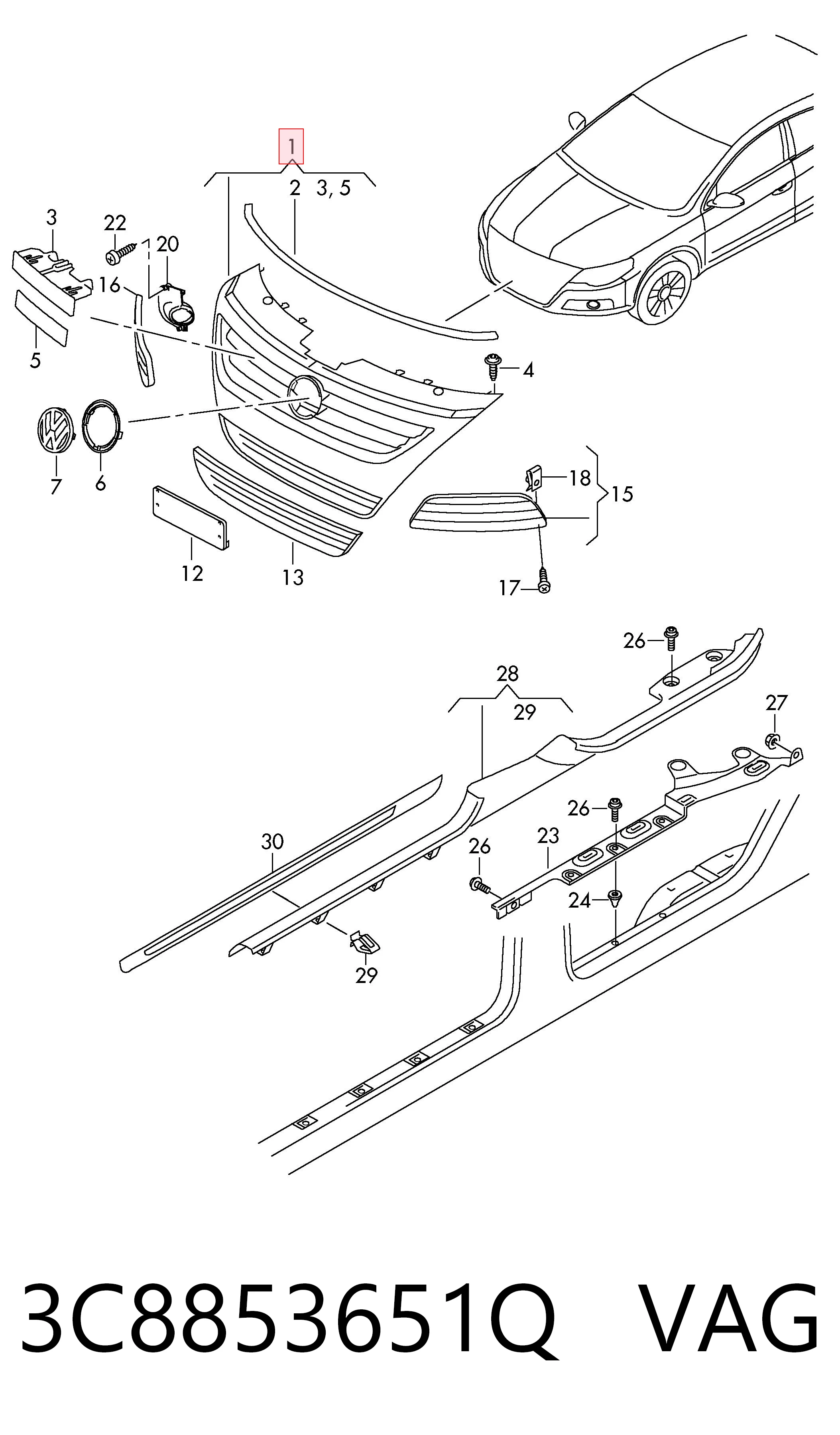 Решетка радиатора на Volkswagen Passat CC B6 357