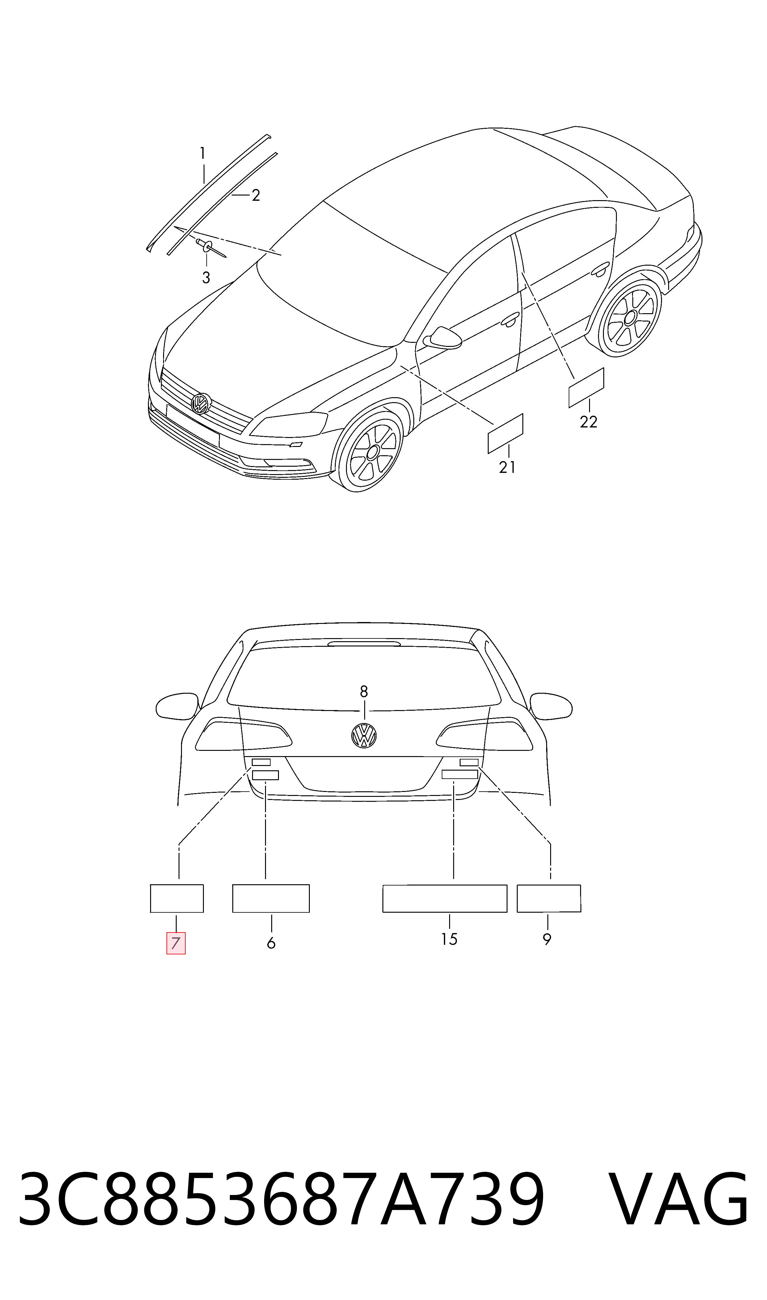 3C8853687A739 VAG Фирменный значек на багажник