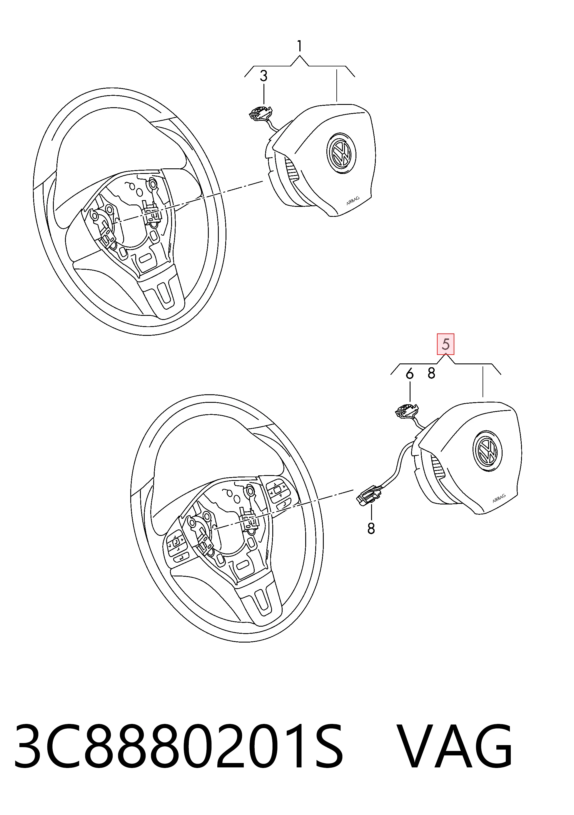 3C8880201S VAG Подушка безопасности водителя