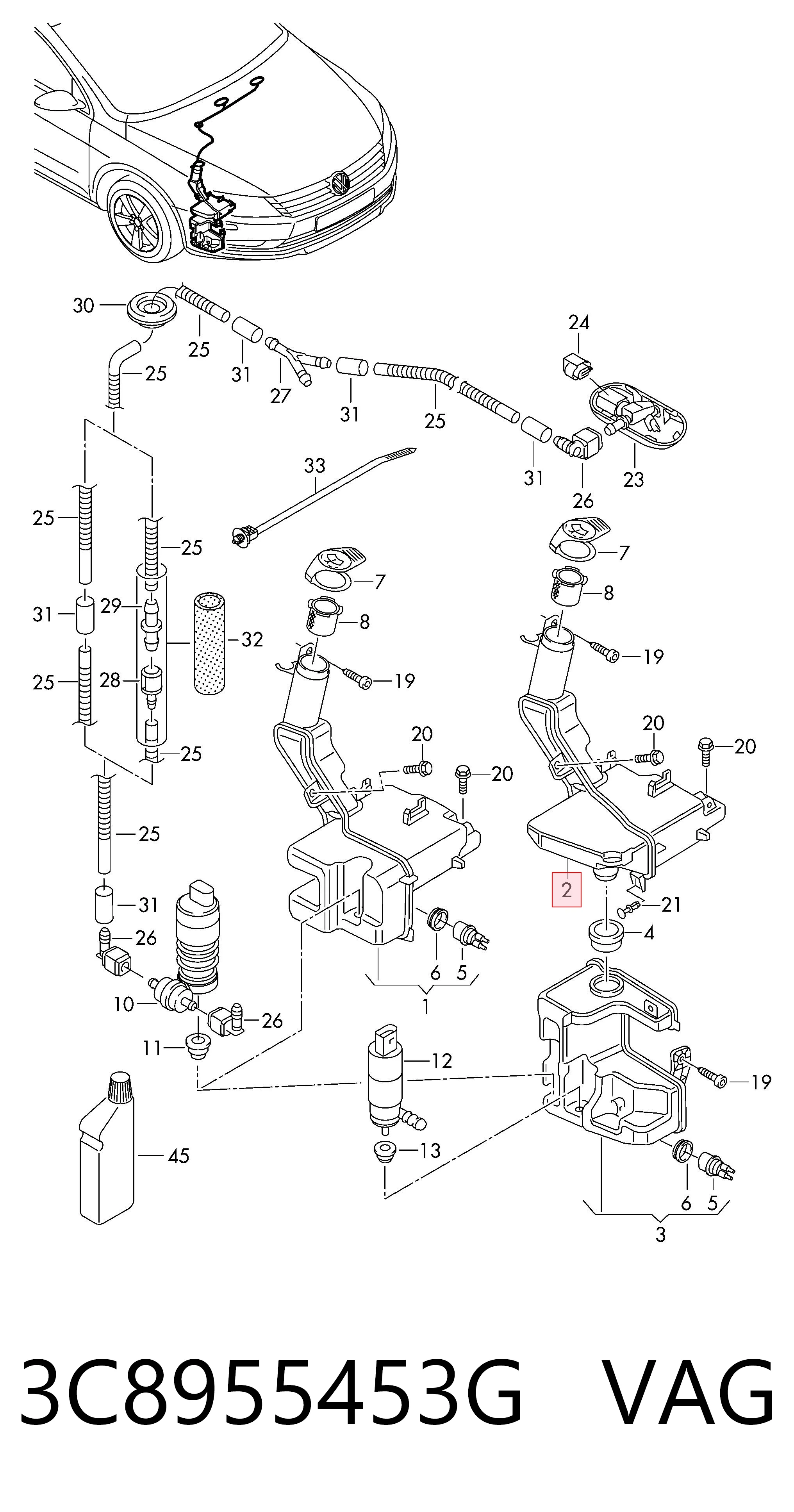 Бачок омывателя лобового стекла Volkswagen Passat CC B7 седан (358) (2011 - 2017) цена, от 30.60 USD