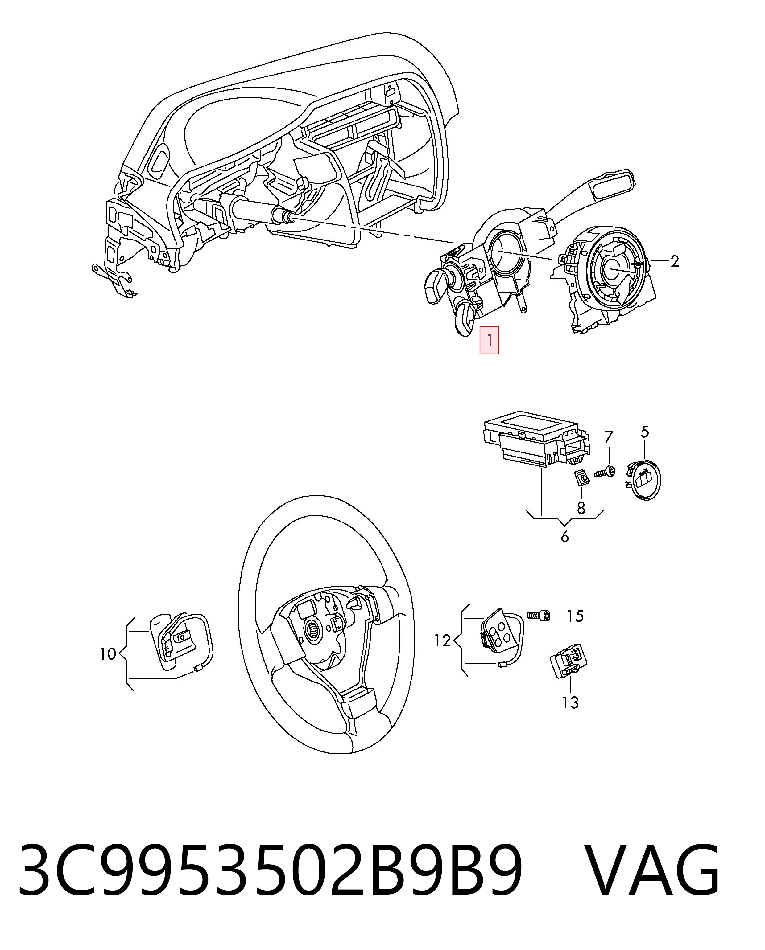 Переключатели подрулевые Volkswagen Passat B7 седан (362) (2010 - 2016) цена, от 25.34 USD