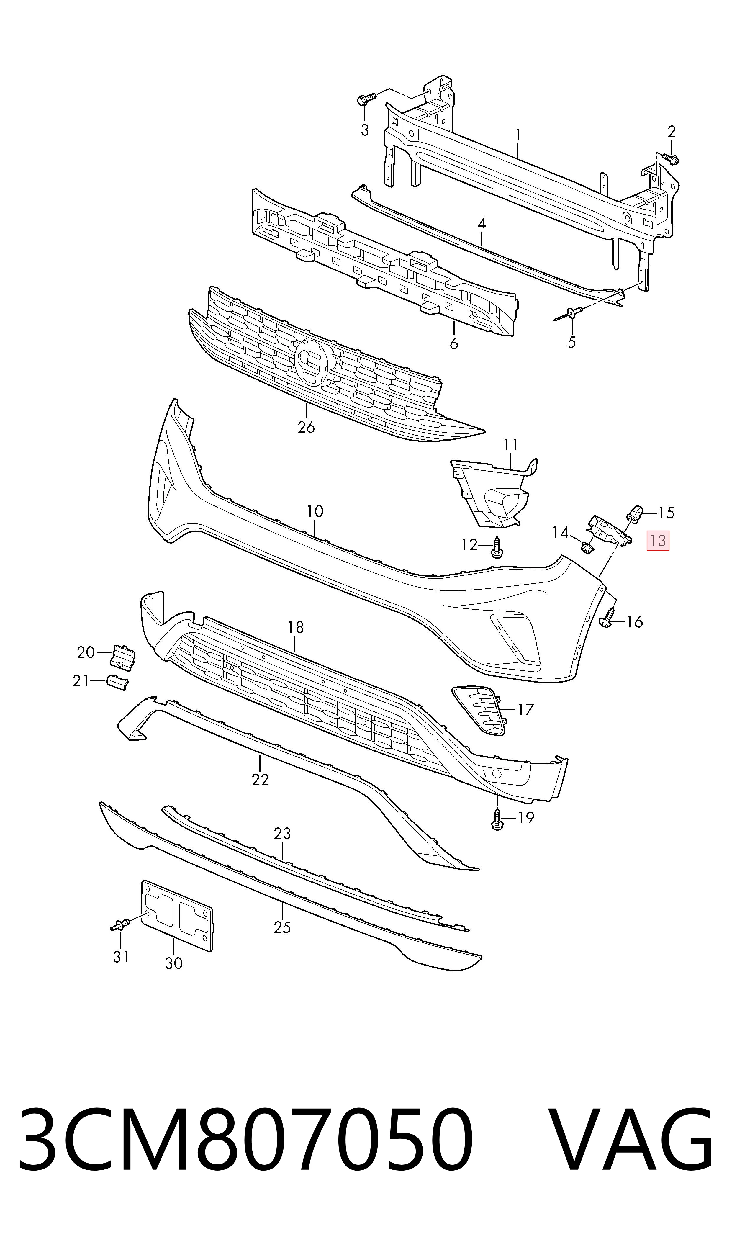 Направляющая переднего бампера правая VAG 3CM807050 цена, от 96.87 USD