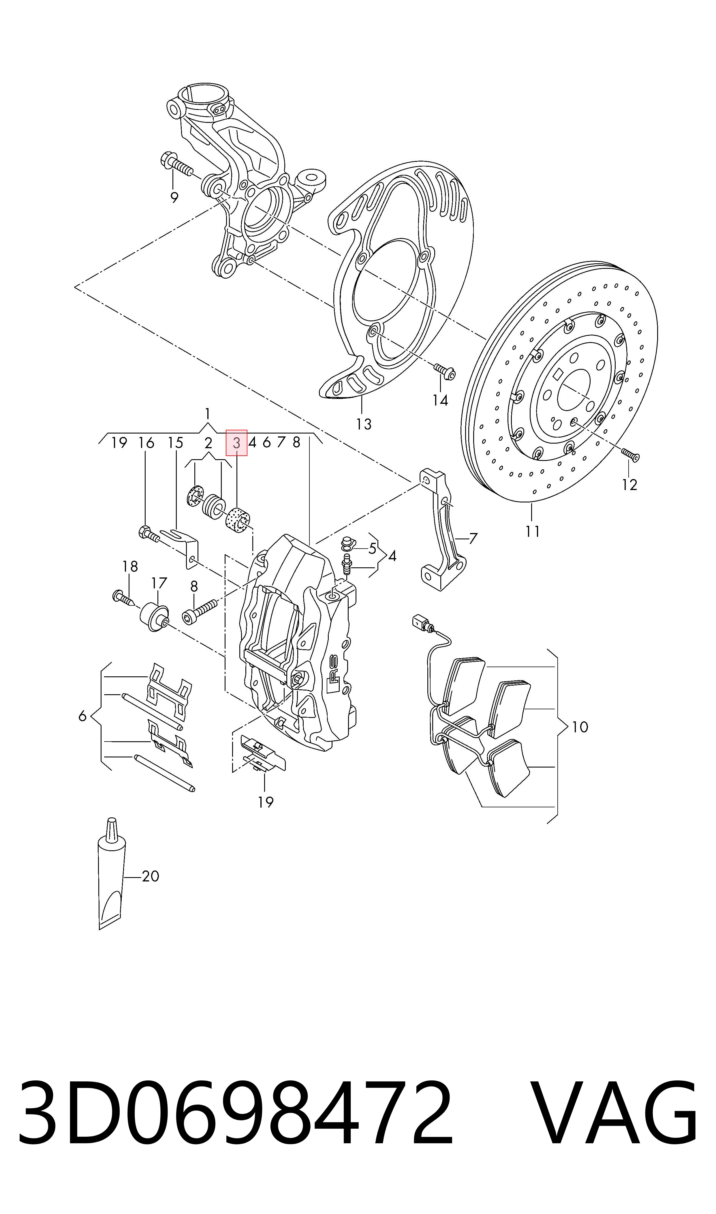 Ремкомплект тормозной системы VAG 3D0698472 цена, от 26.66 USD