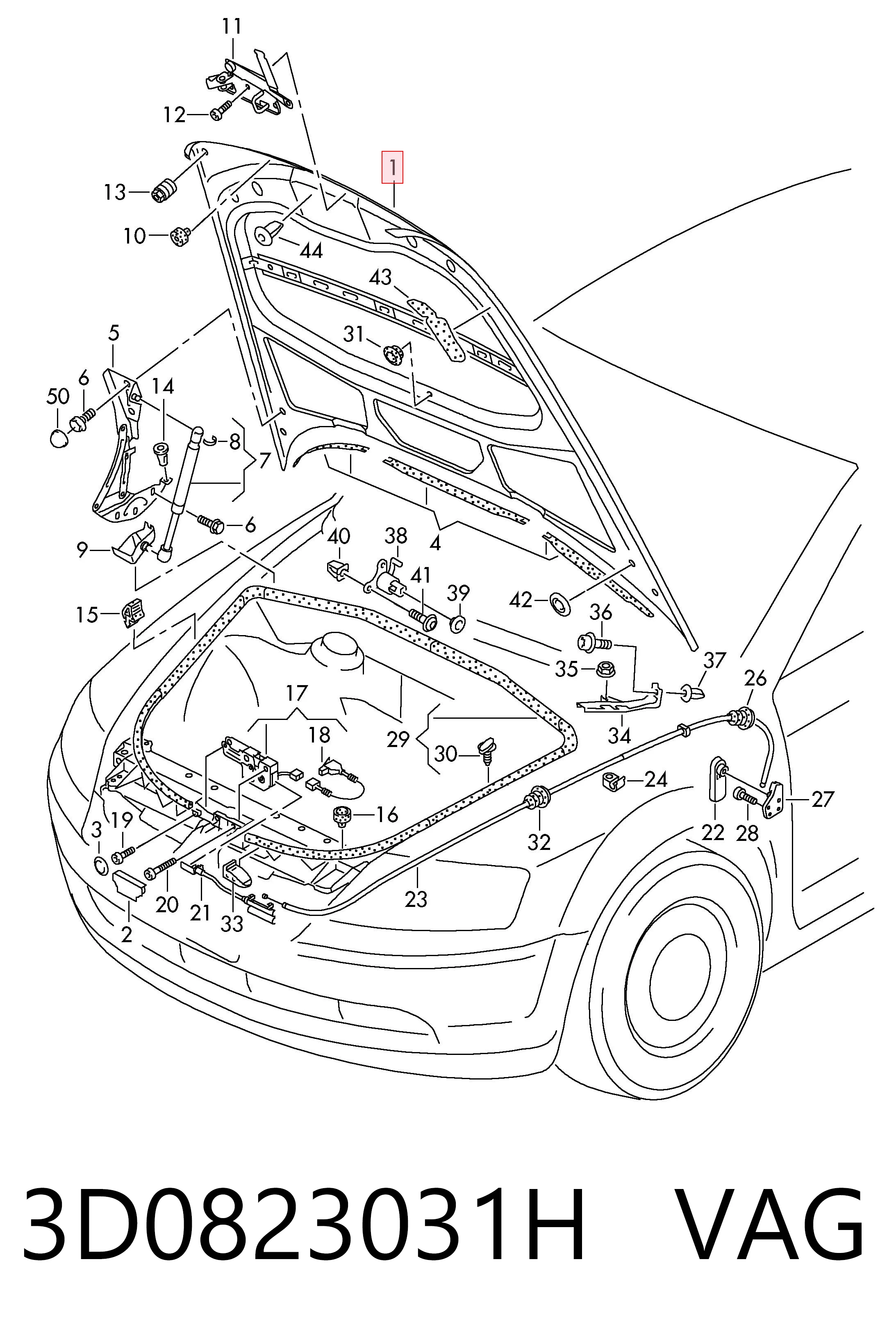 Капот на Volkswagen Phaeton I 3D1, 3D2, 3D3, 3D4, 3D6, 3D7, 3D8, 3D9