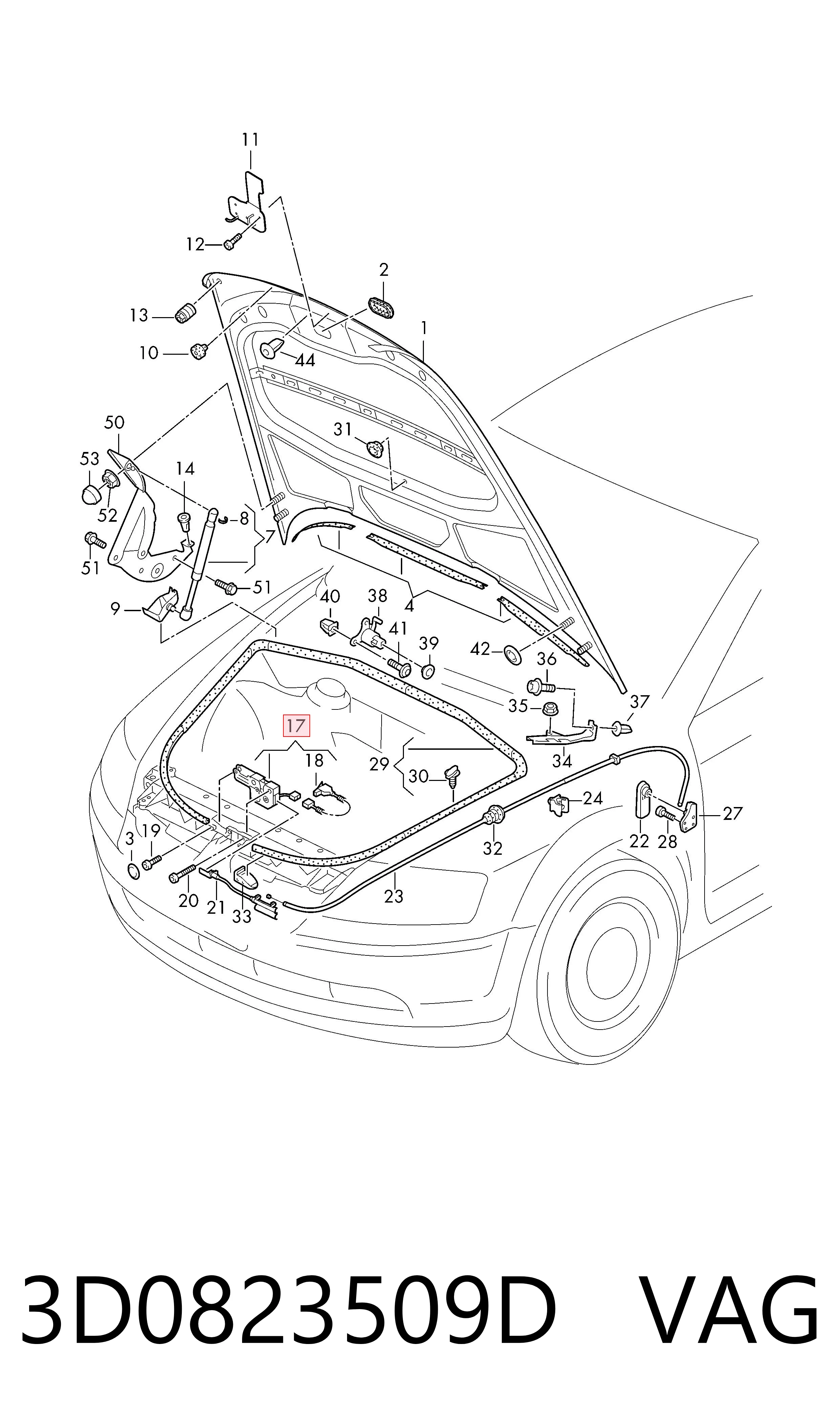 Запор капота (замок и привод замка капота) на Volkswagen Phaeton I 3D1, 3D2, 3D3, 3D4, 3D6, 3D7, 3D8, 3D9