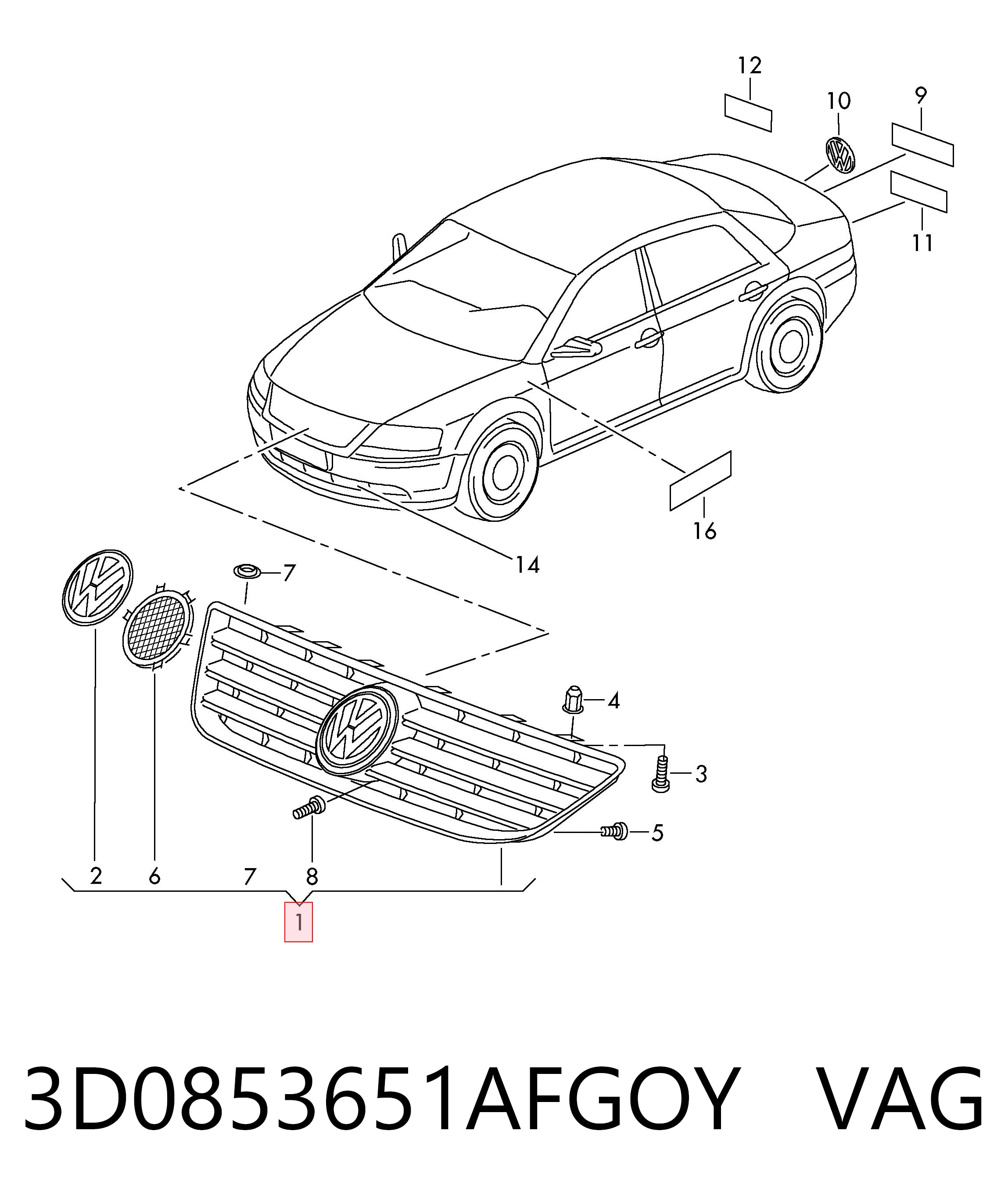 3D0853651AFGOY VAG Решетка радиатора