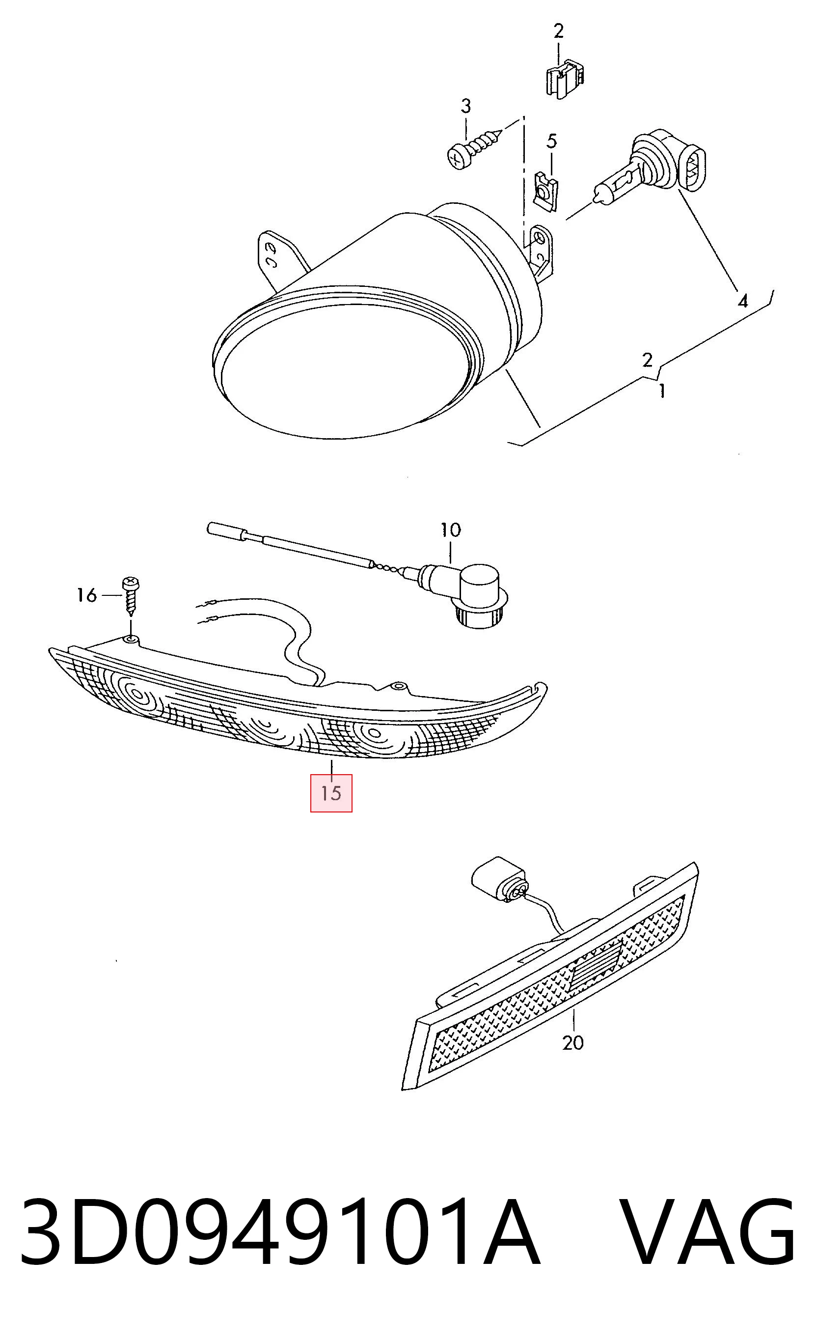 3D0949101A VAG Передний фонарь указателя поворота