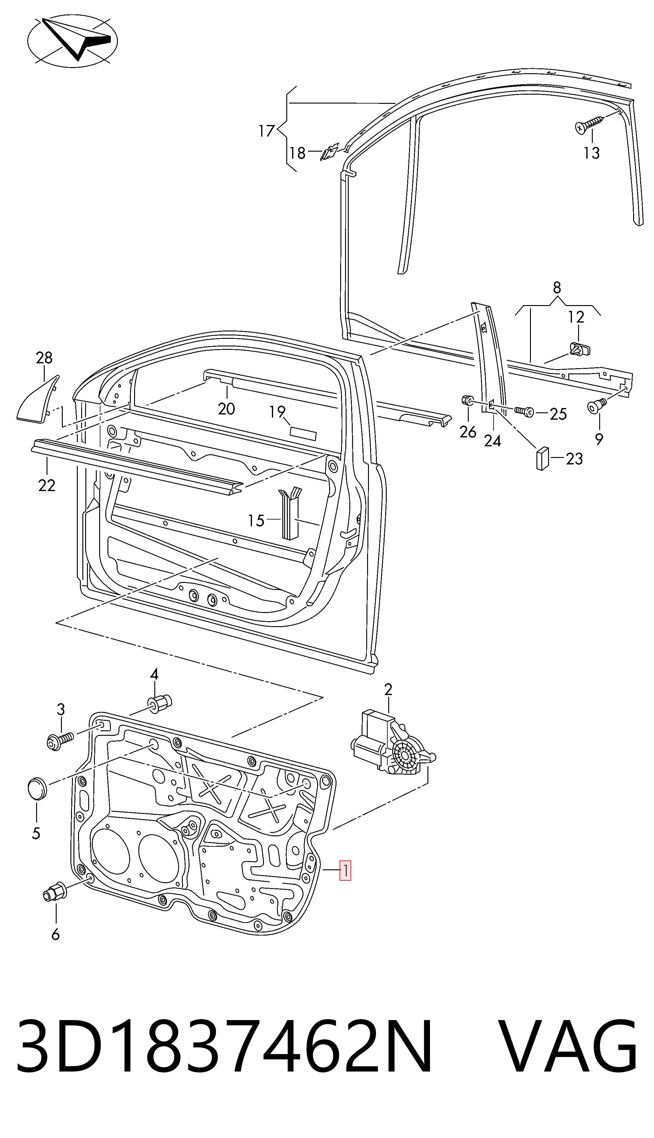 Механизм подъема стекол на Volkswagen Phaeton I 3D1, 3D2, 3D3, 3D4, 3D6, 3D7, 3D8, 3D9
