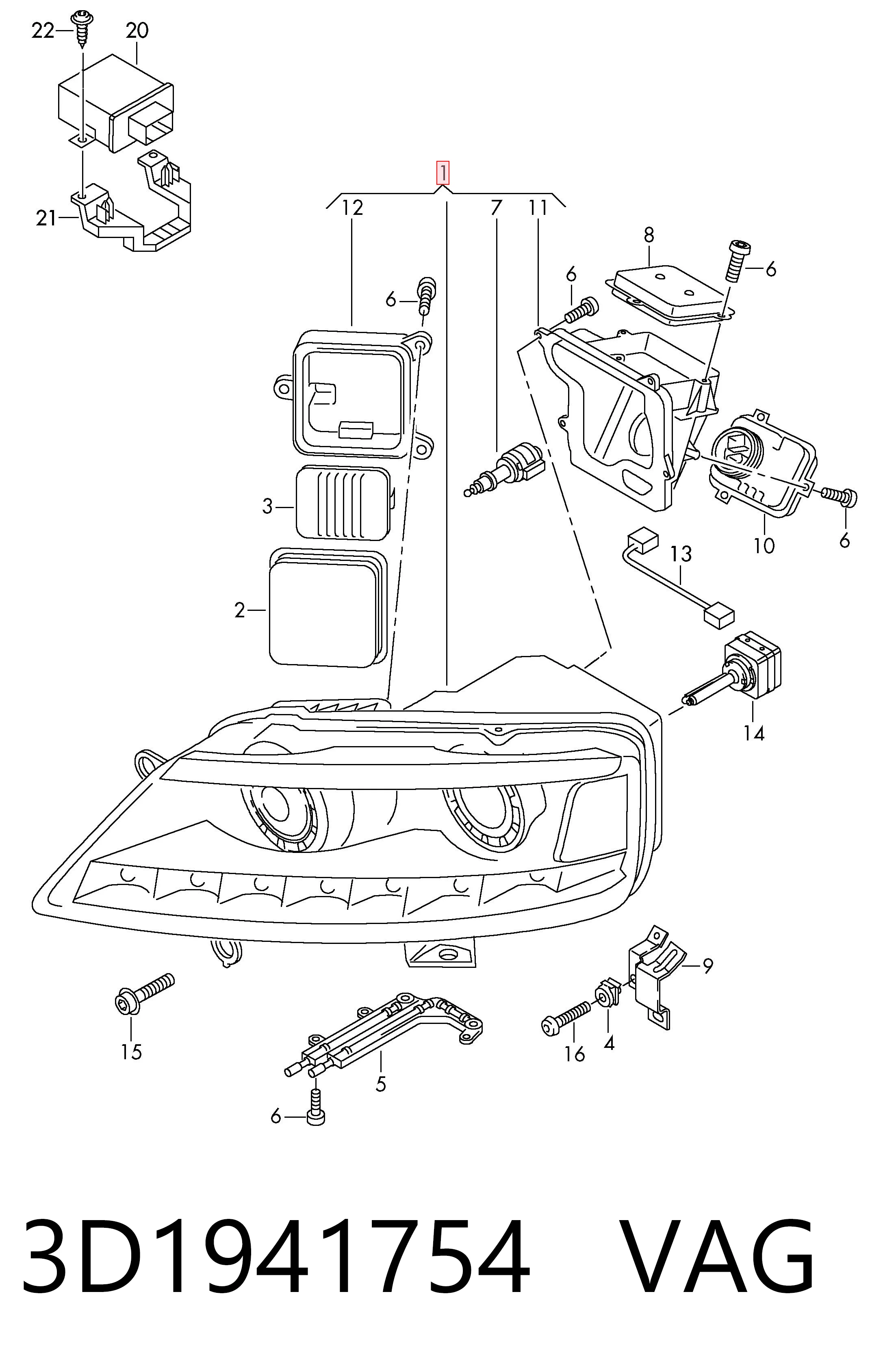 3D1941754 VAG Фара передняя правая