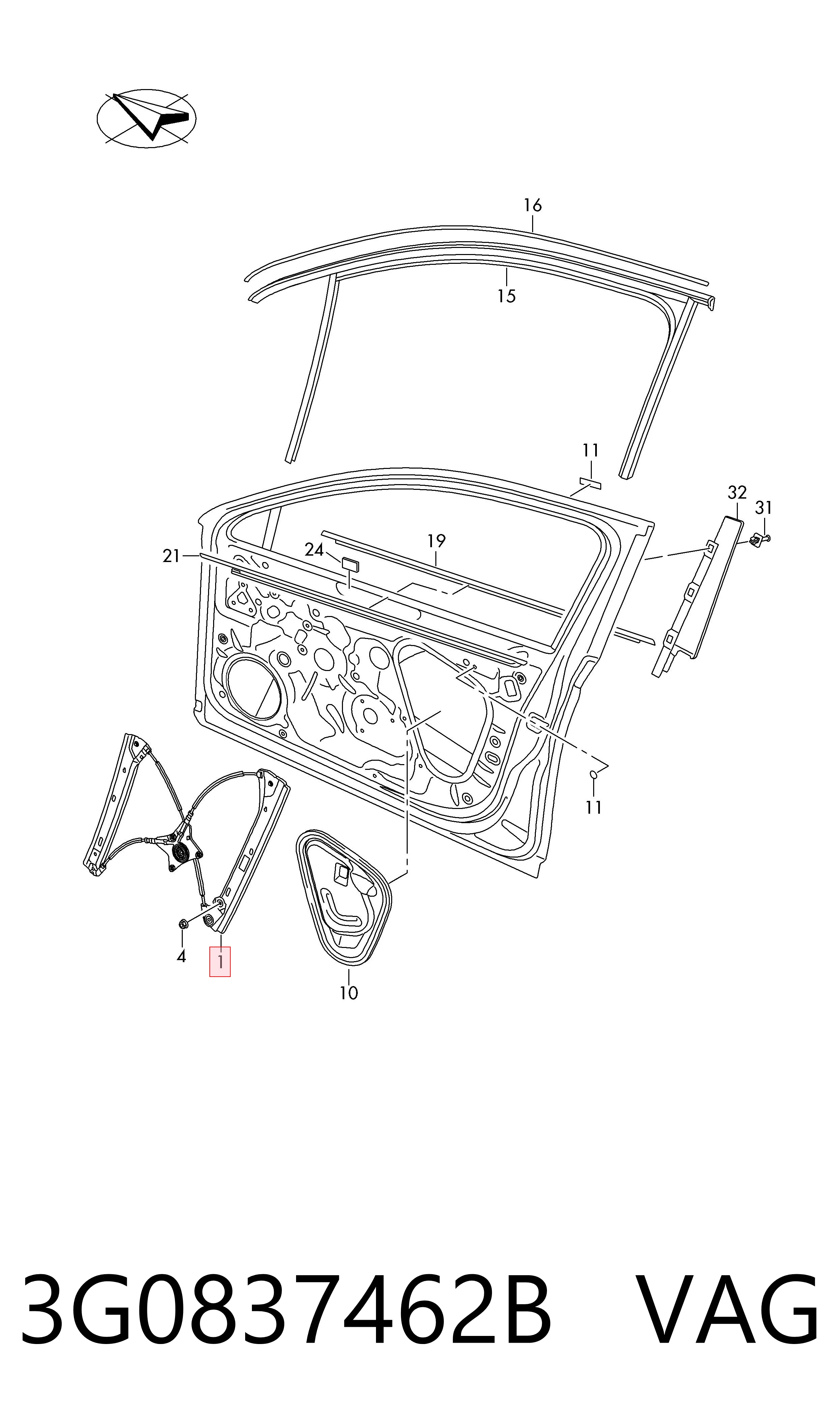 Стеклоподъемник передней правой двери Volkswagen Passat B8 седан (3G2, CB2) (2014 - 2026) цена, от 7.28 USD