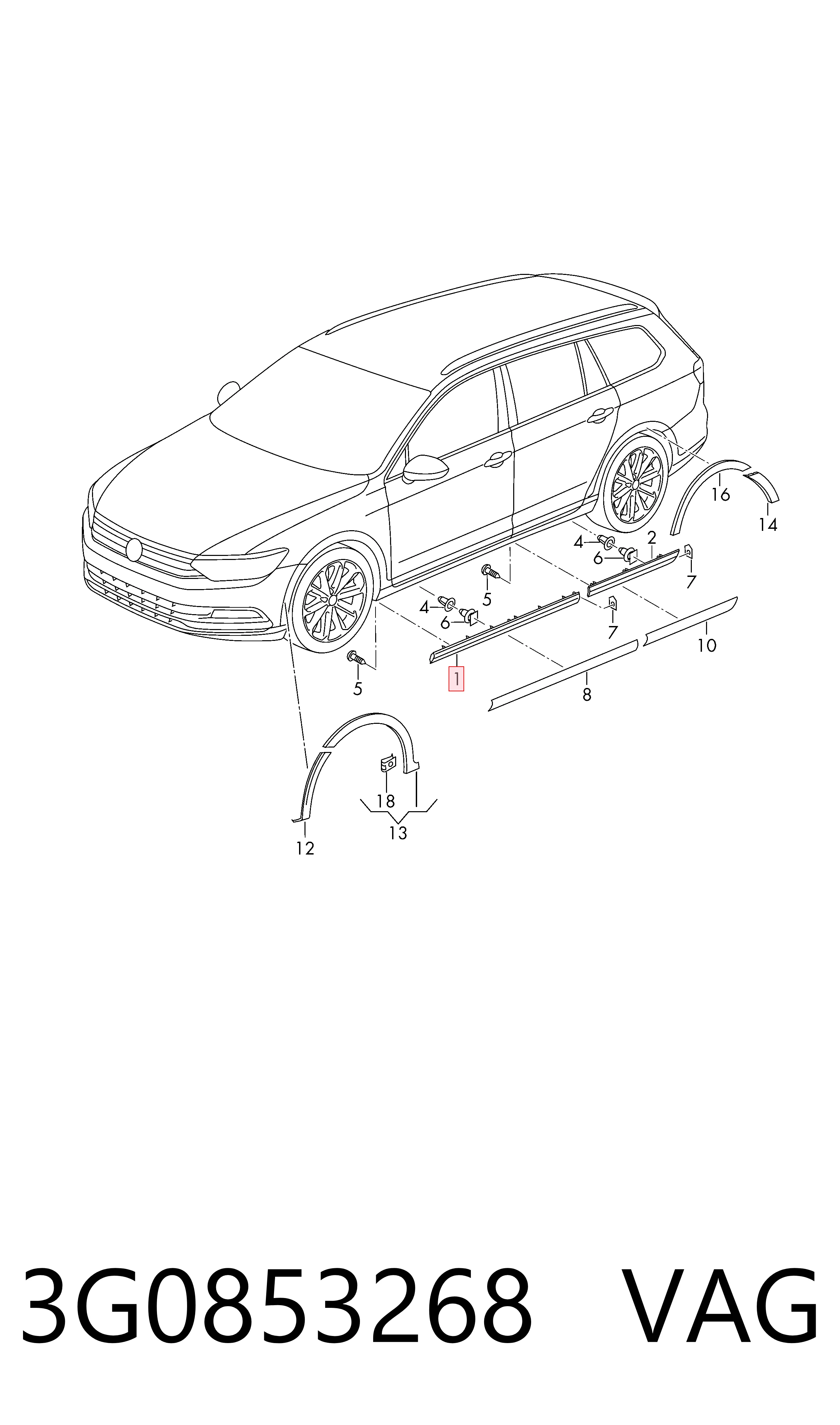 3G0853268 VAG Молдинг двери передней правой нижний