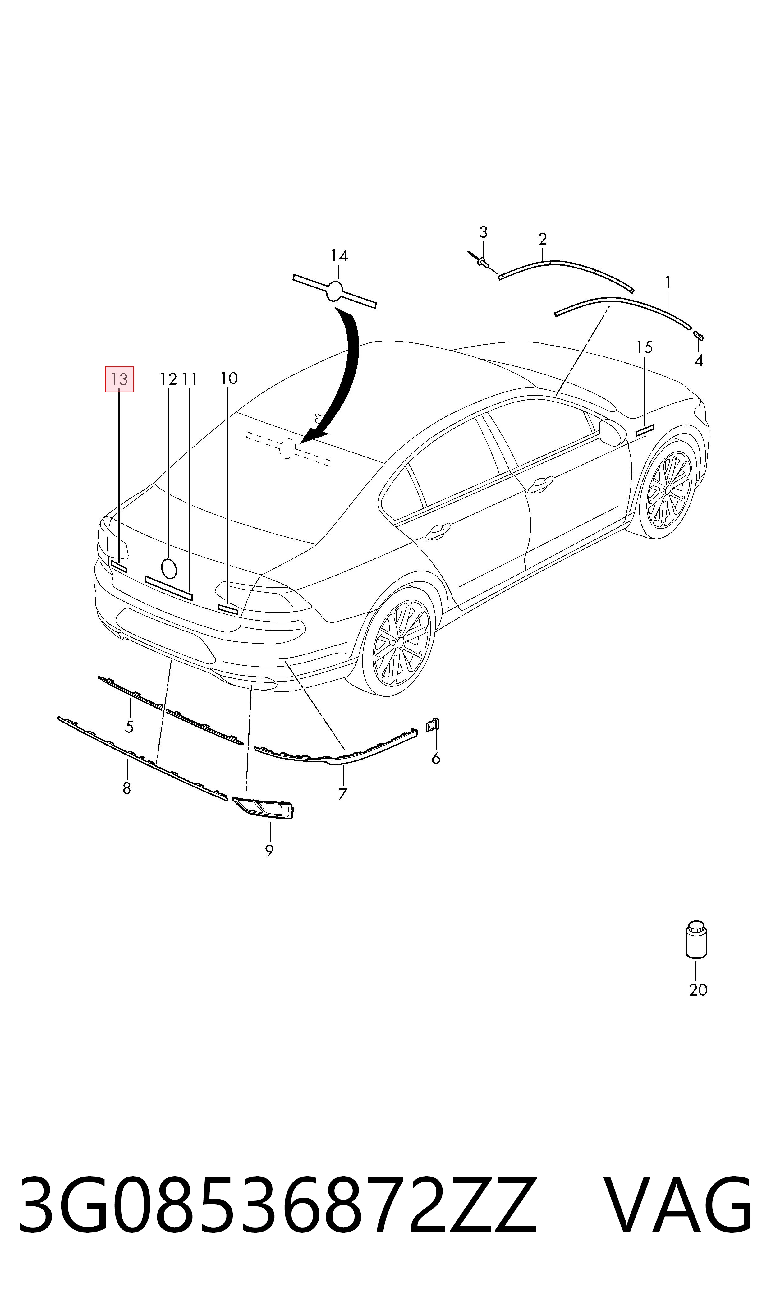 3G08536872ZZ VAG Фирменный значек на багажник