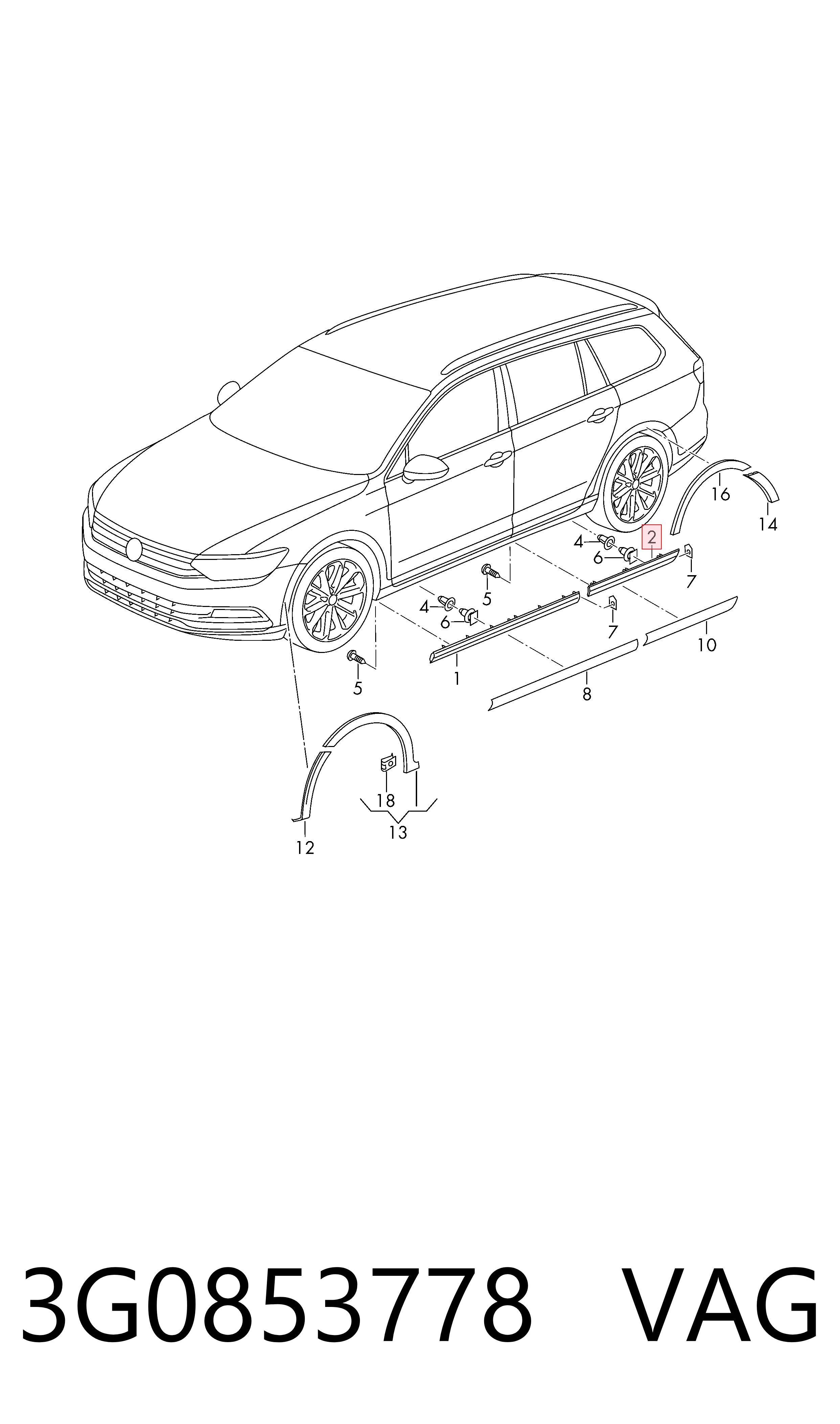 3G0853778 VAG Накладка задней правой двери, нижняя