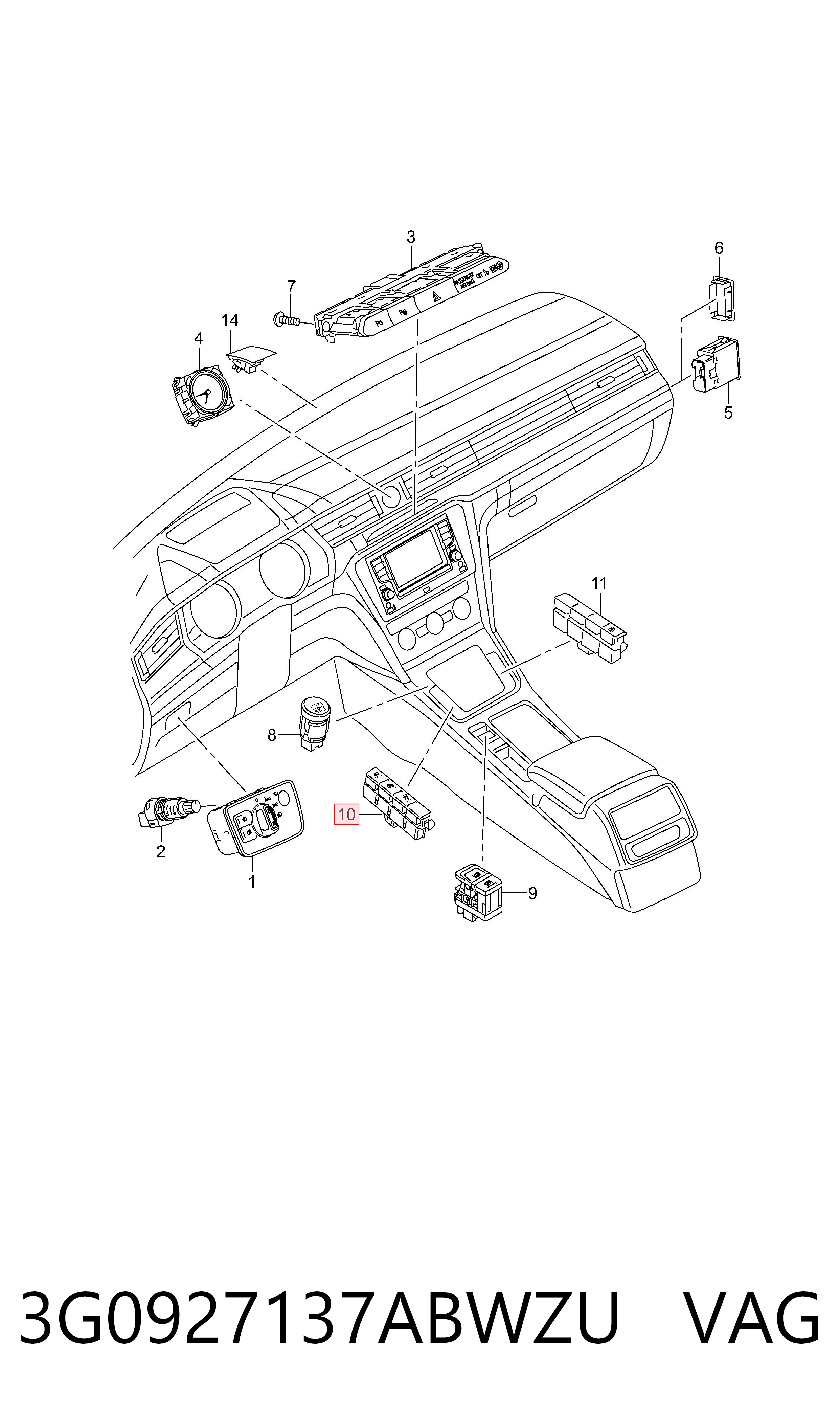 3G0927137ABWZU VAG Блок кнопок центральной консоли
