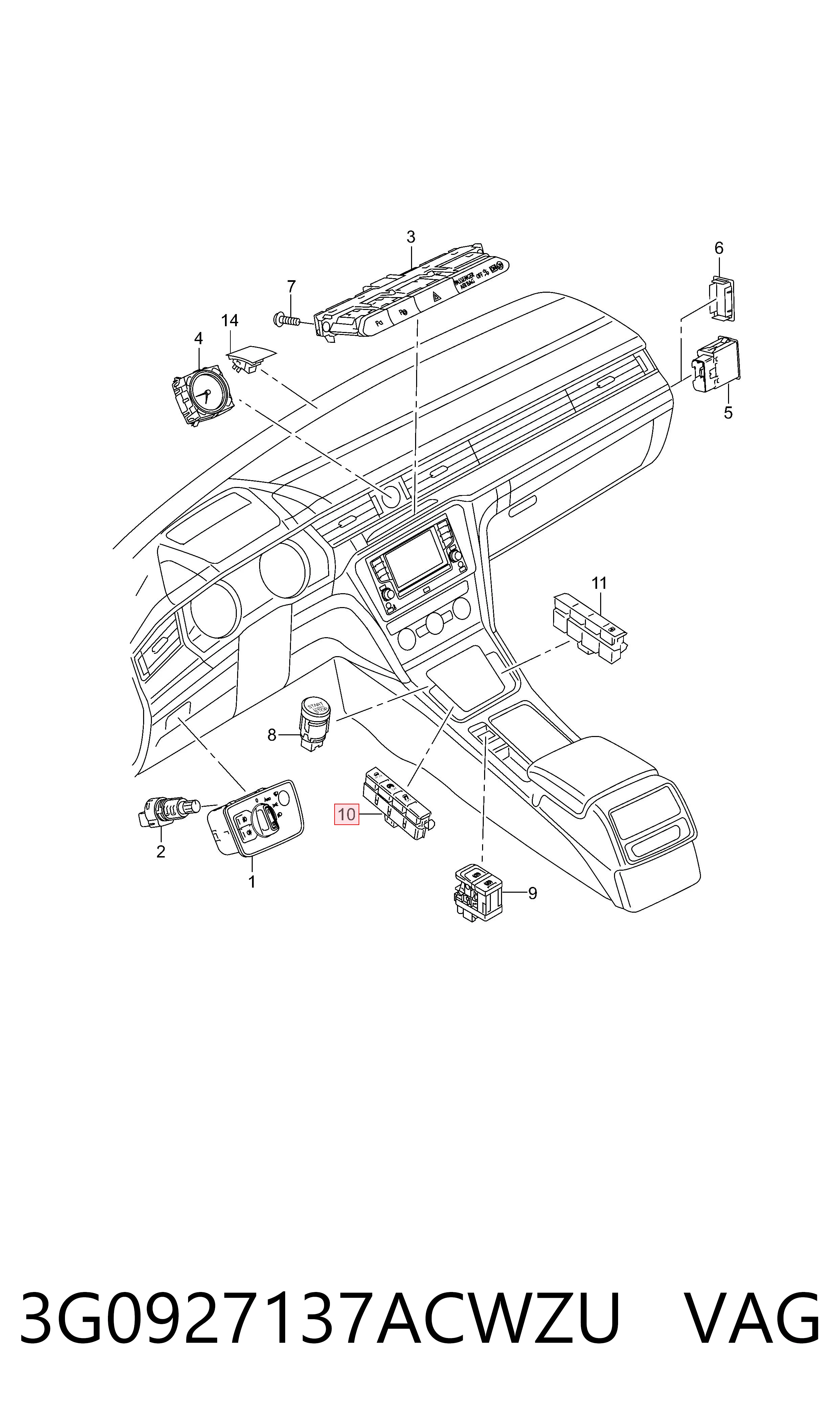 3G0927137ACWZU VAG Блок кнопок центральной консоли