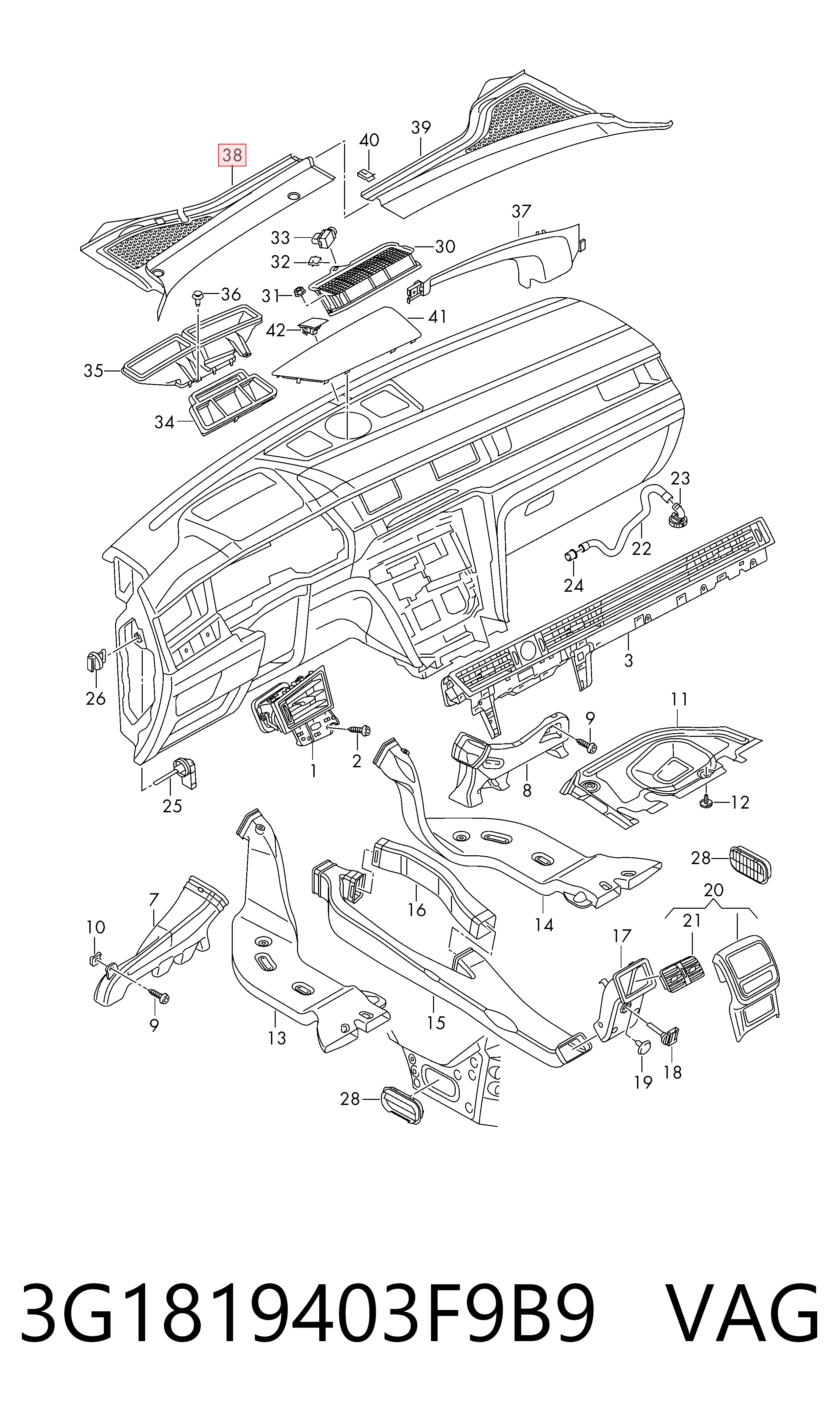 3G1819403F9B9 VAG Решетка стеклоочистителей, левая