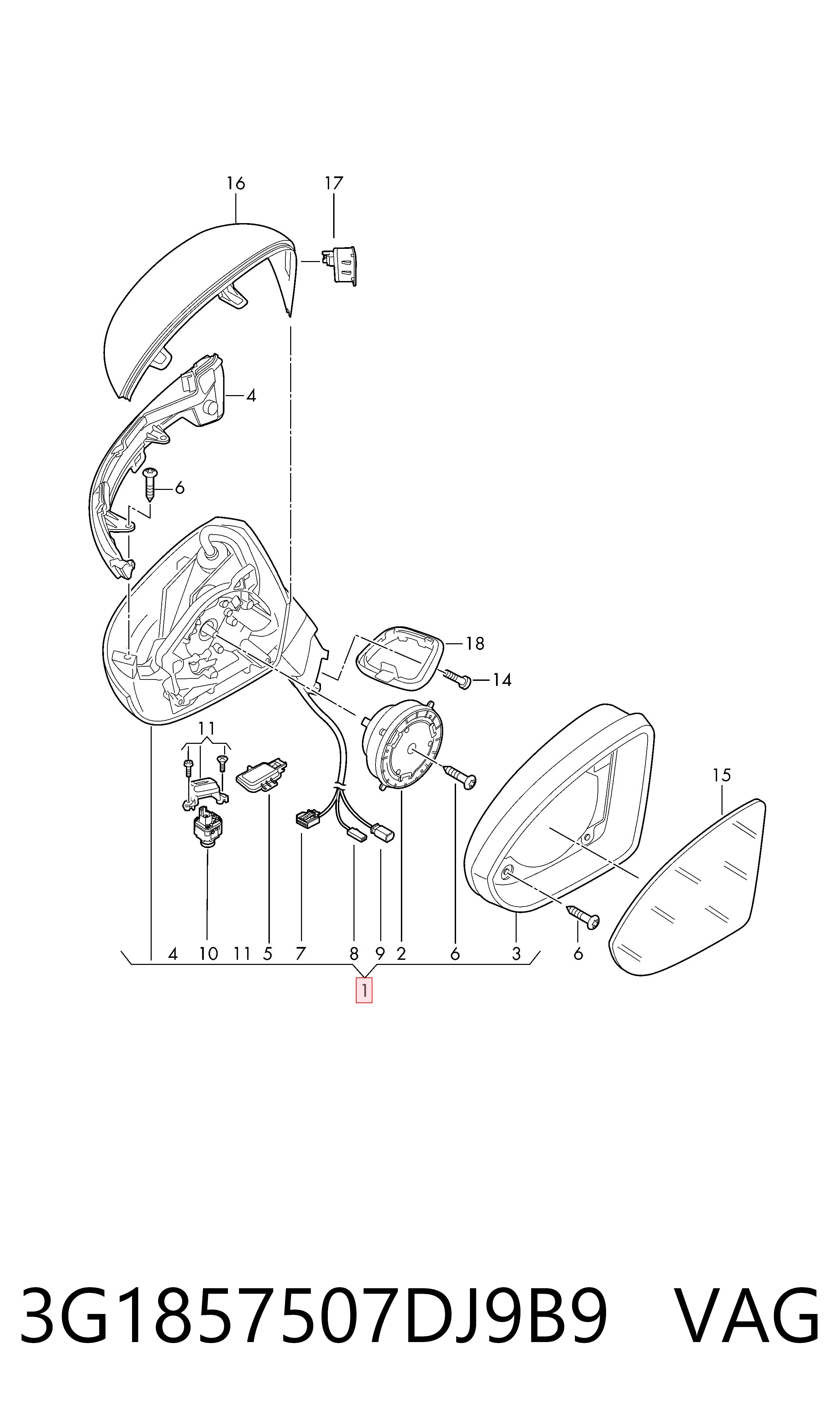 3G1857507DJ9B9 VAG Левое боковое зеркало