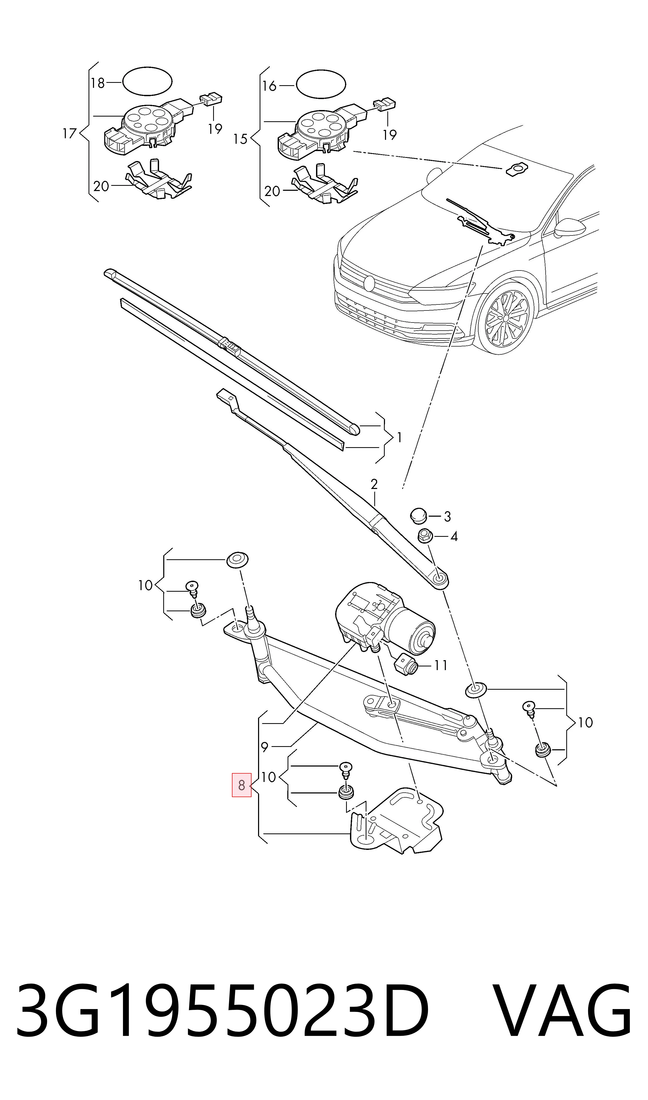 Трапеция стеклоочистителя на Volkswagen Passat ALLTRACK B8 3G5, CB5