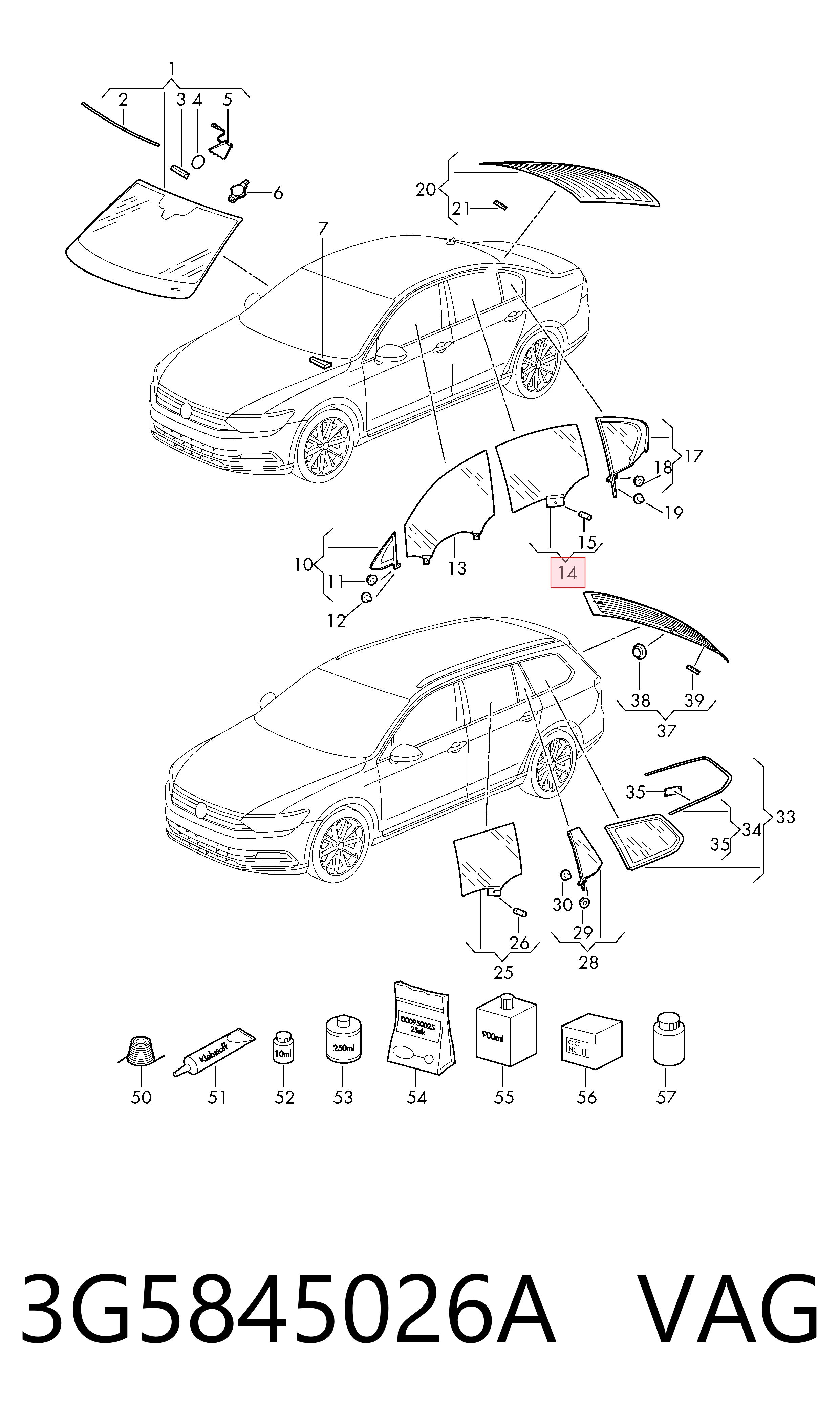 3G5845026A VAG Стекло задней правой двери