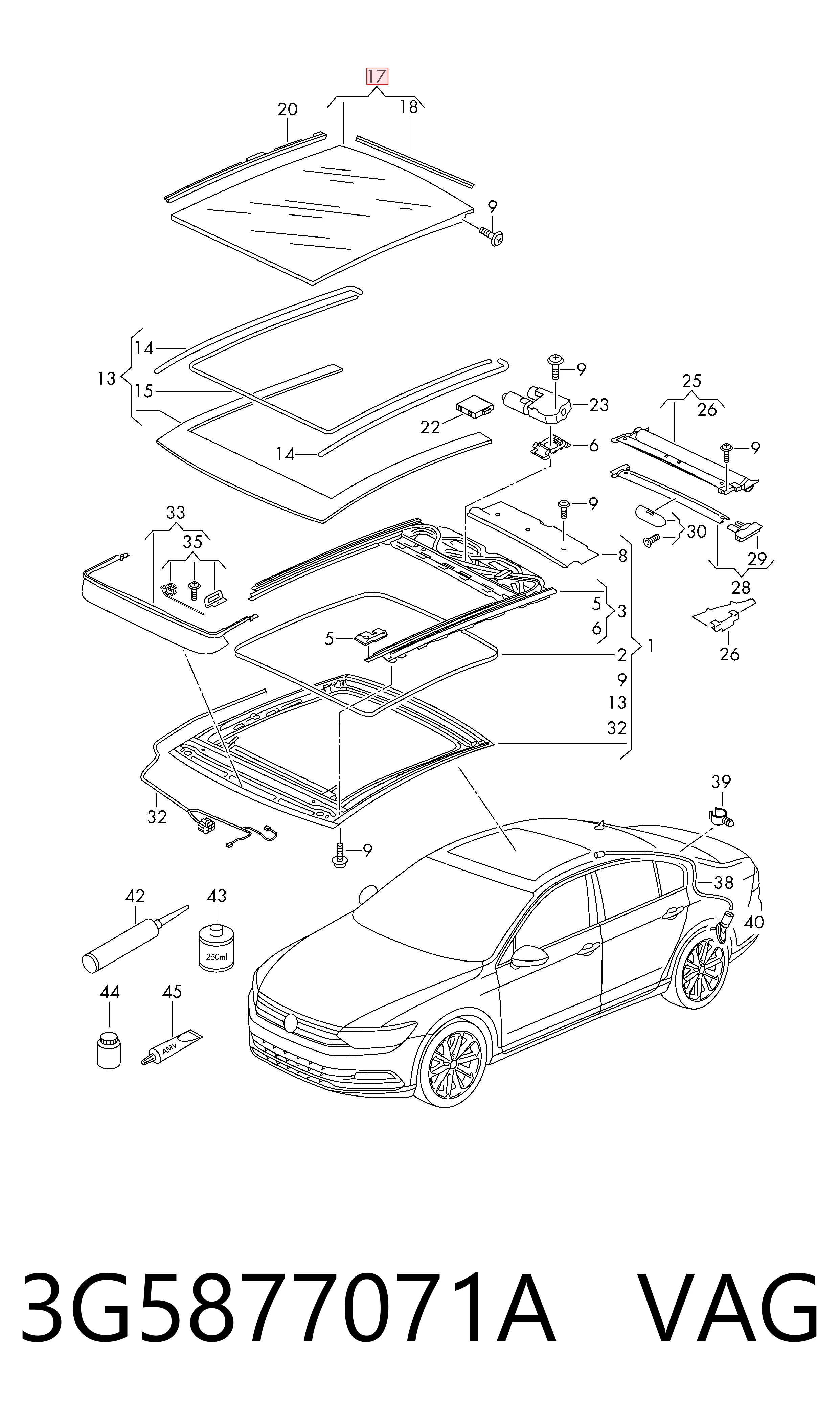 3G5877071A VAG Стекло люка крыши